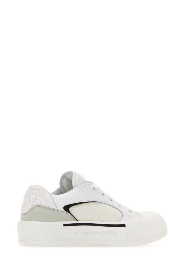 White canvas and leather Plimsoll sneakers - 3