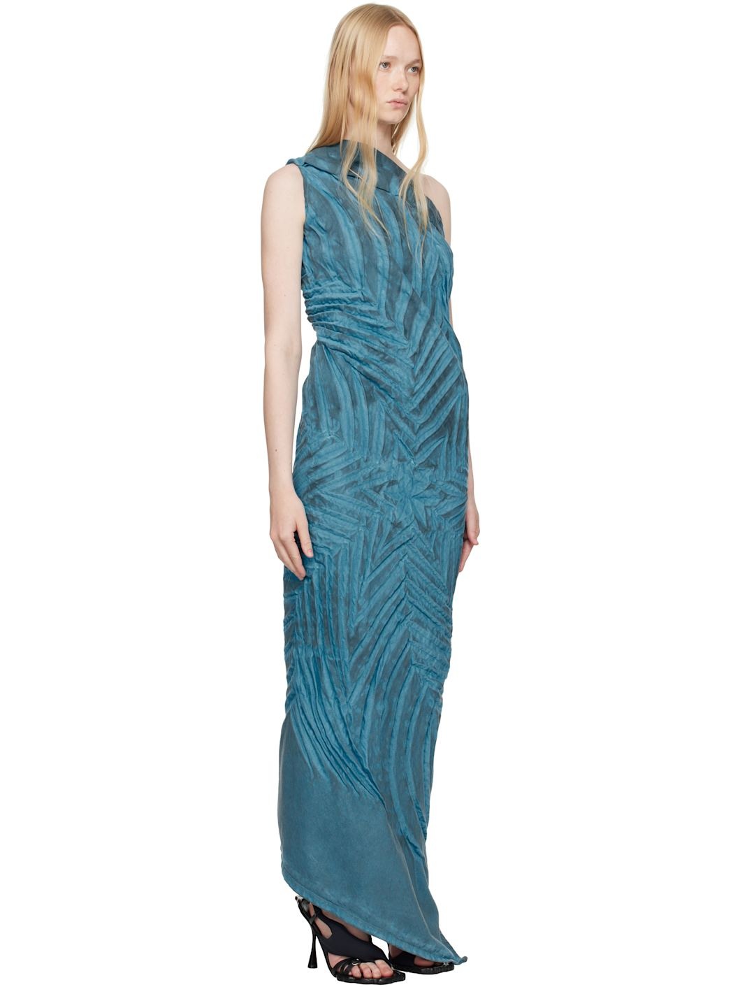 Blue Off-Shoulder Star Denim Maxi Dress - 2