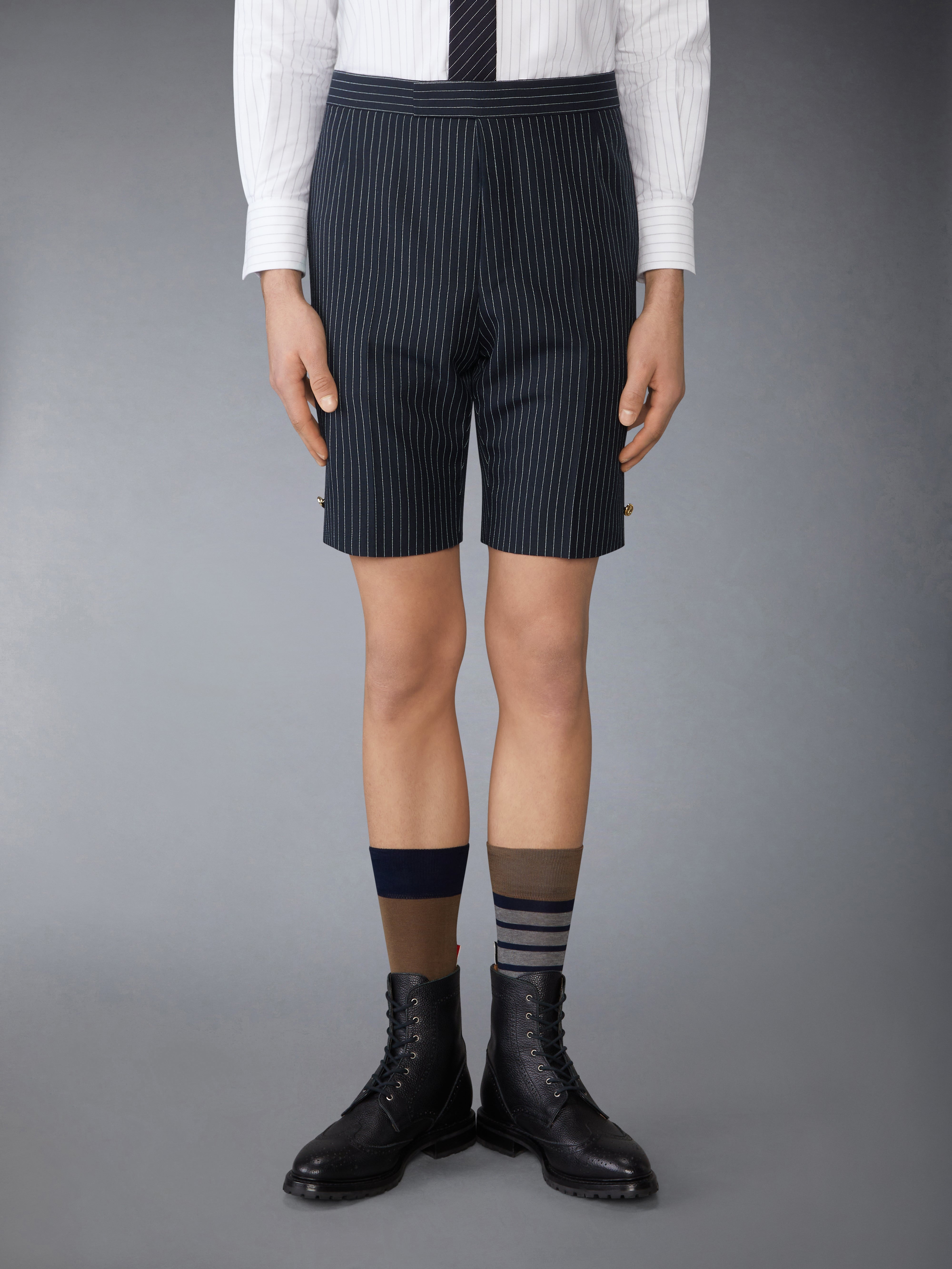 PINSTRIPE HIGH TWIST WOOL SHORTS - 2