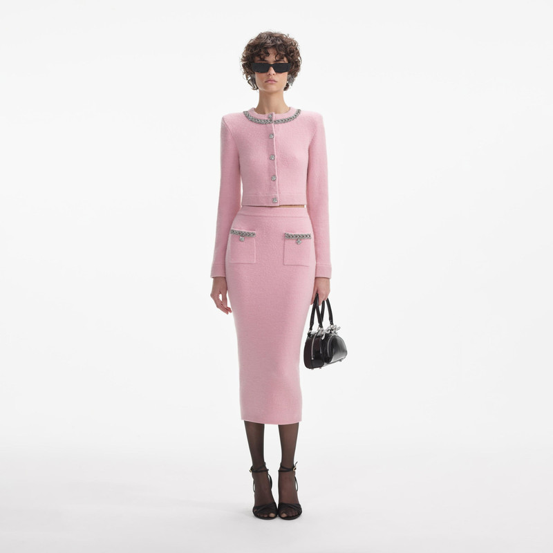Pink Embellished Knit Midi Skirt 1