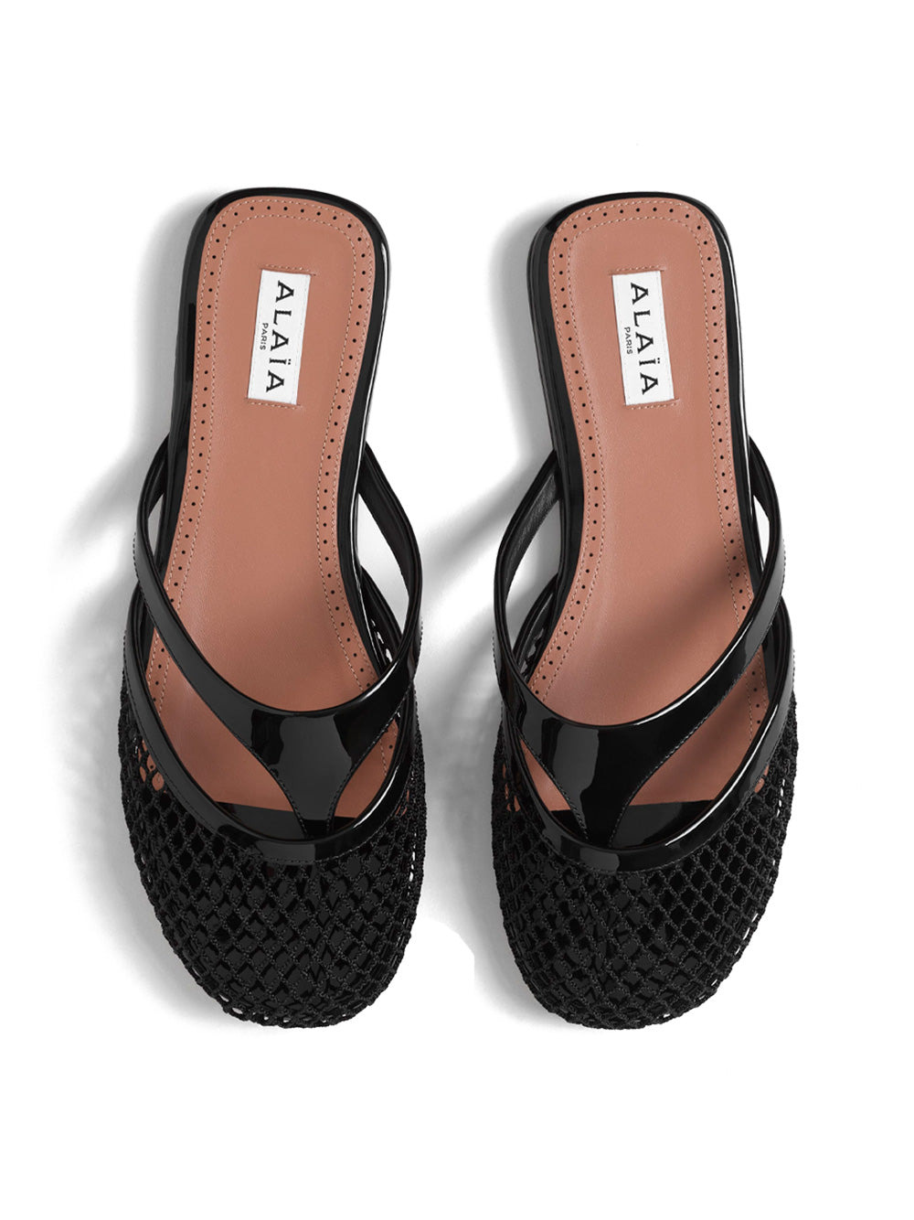 Alaïa Women Fishnet And Leather Infradito Flat Mules - 3