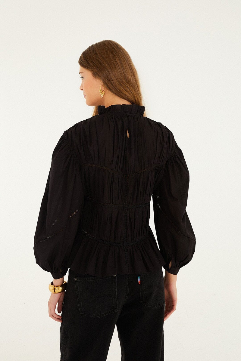 Black Lace Puff Sleeve Blouse 3