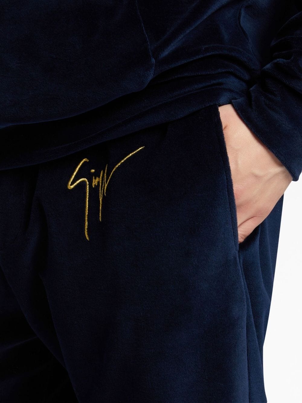 logo-embroidered velvet track pants - 5
