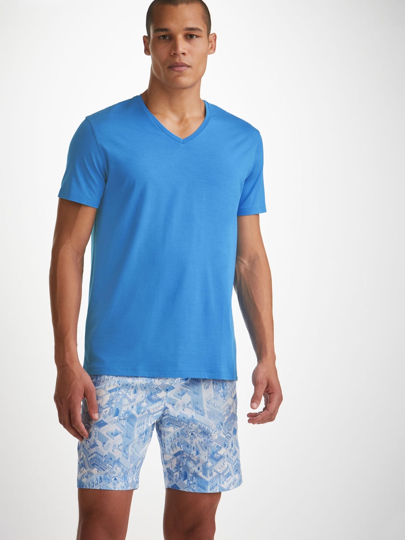 Men's V-Neck T-Shirt Basel Micro Modal Stretch Azure Blue - 2