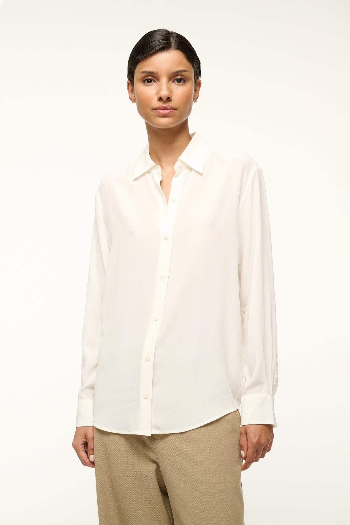 STAUD ROXBURY SILK SHIRT IVORY - 4