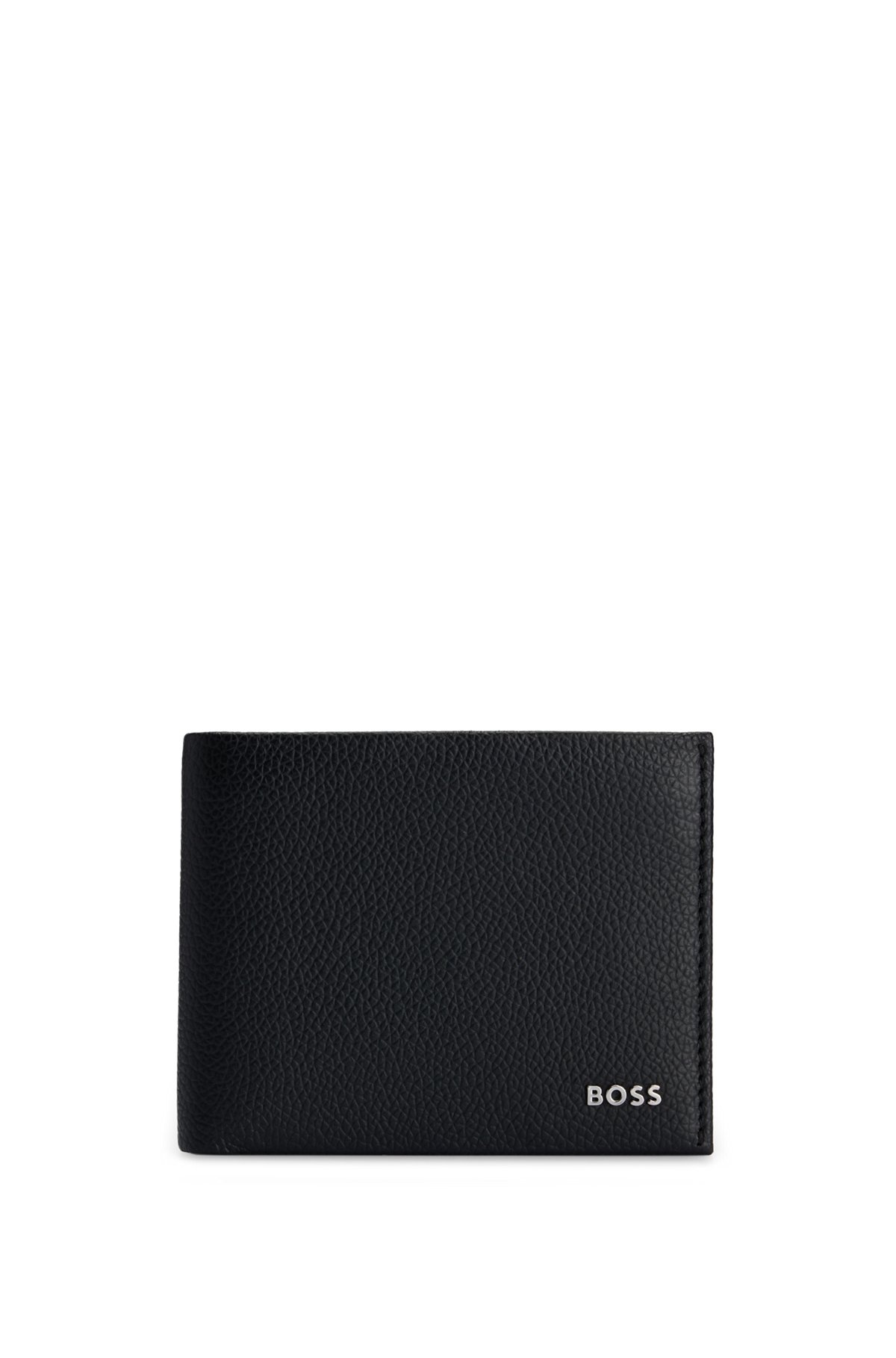 GRAINED-LEATHER WALLET WITH SILVER-TONE LOGO LETTERING - 1