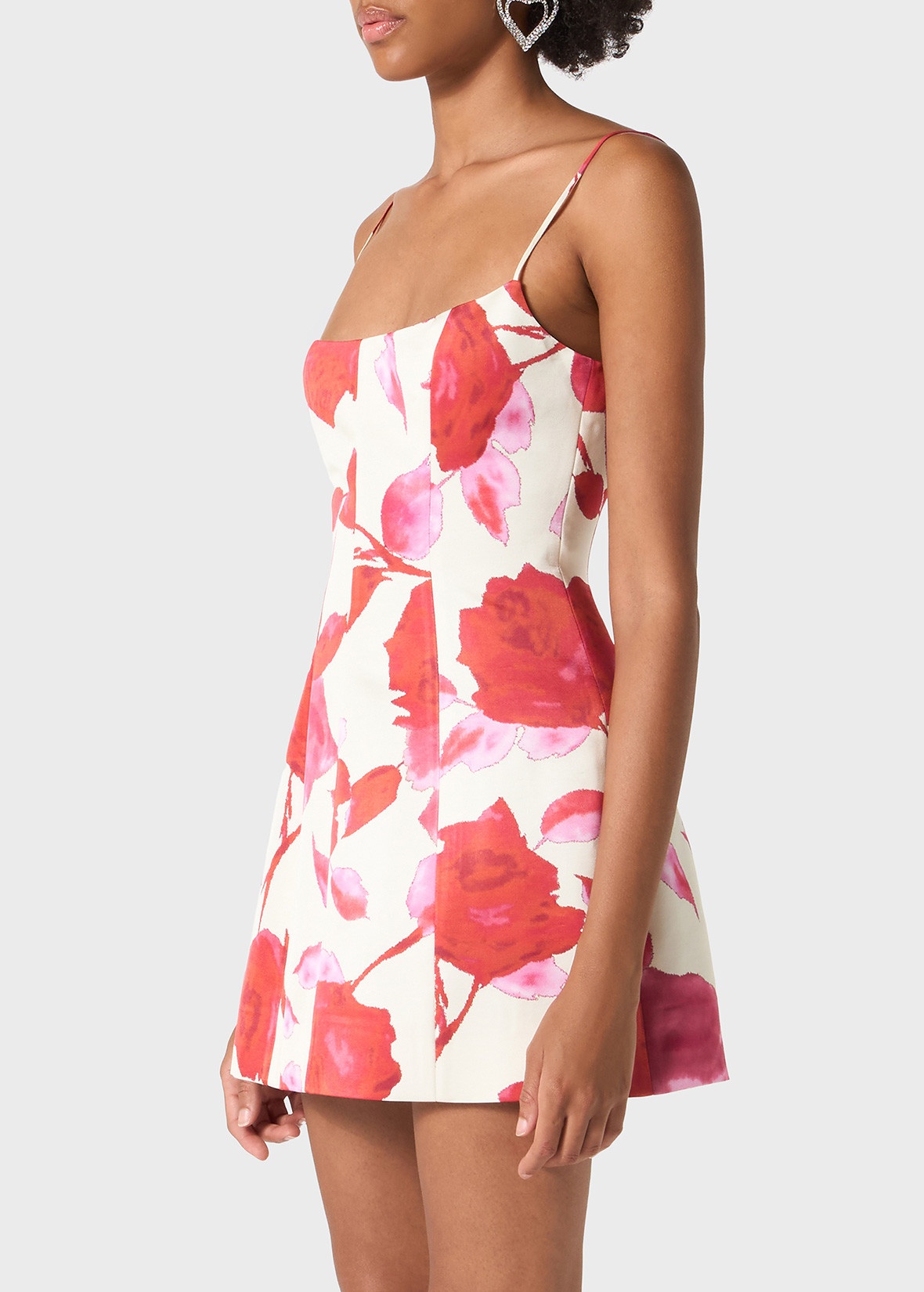 MINI DRESS IN PRINTED SATIN WITH SHAPED SKIRT - 5
