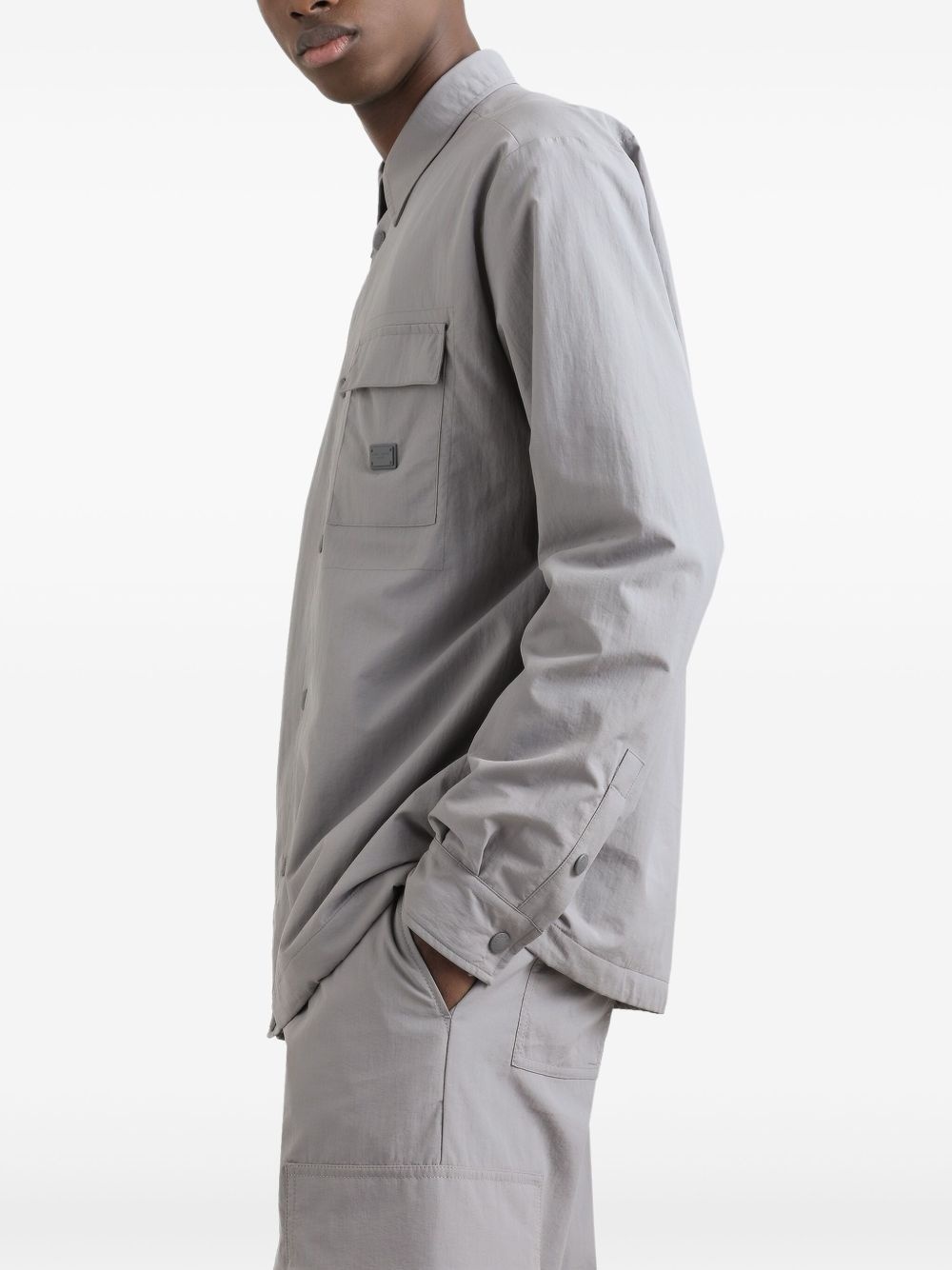 logo-plaque shirt jacket - 4