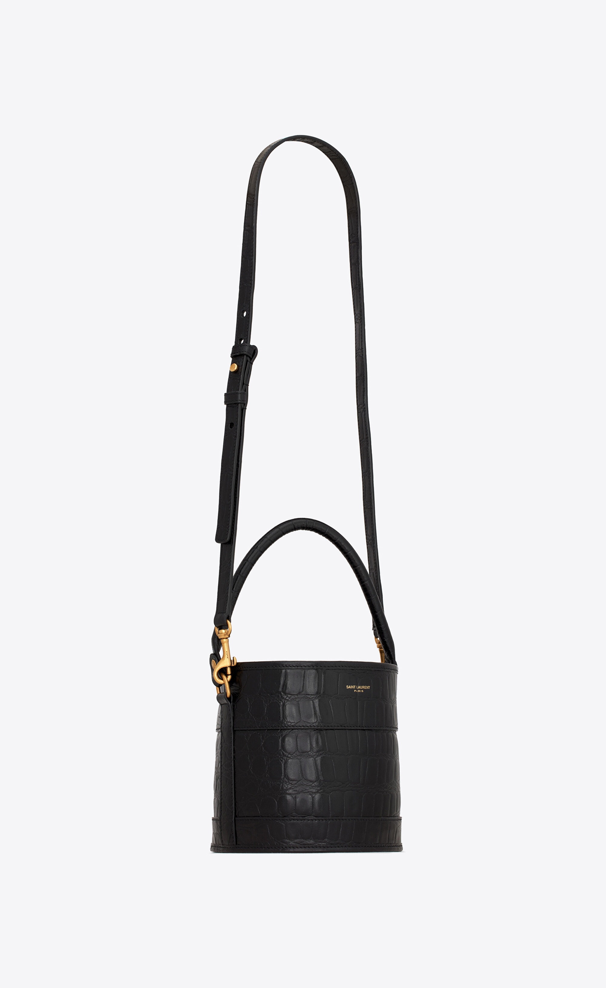 bahia small bucket bag in crocodile-embossed lacquered leather - 4