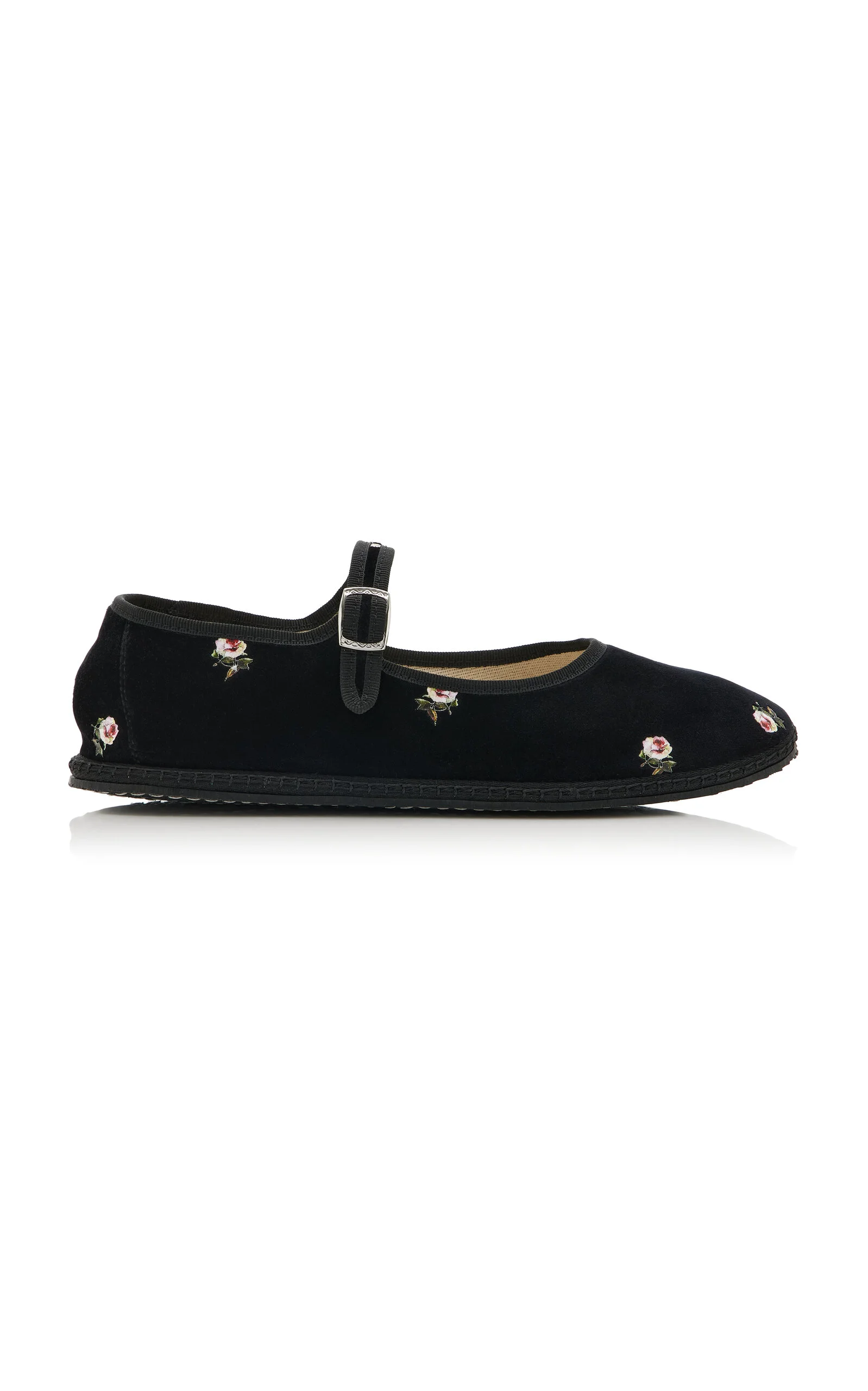 Floral Velvet Mary Jane Flats black - 1