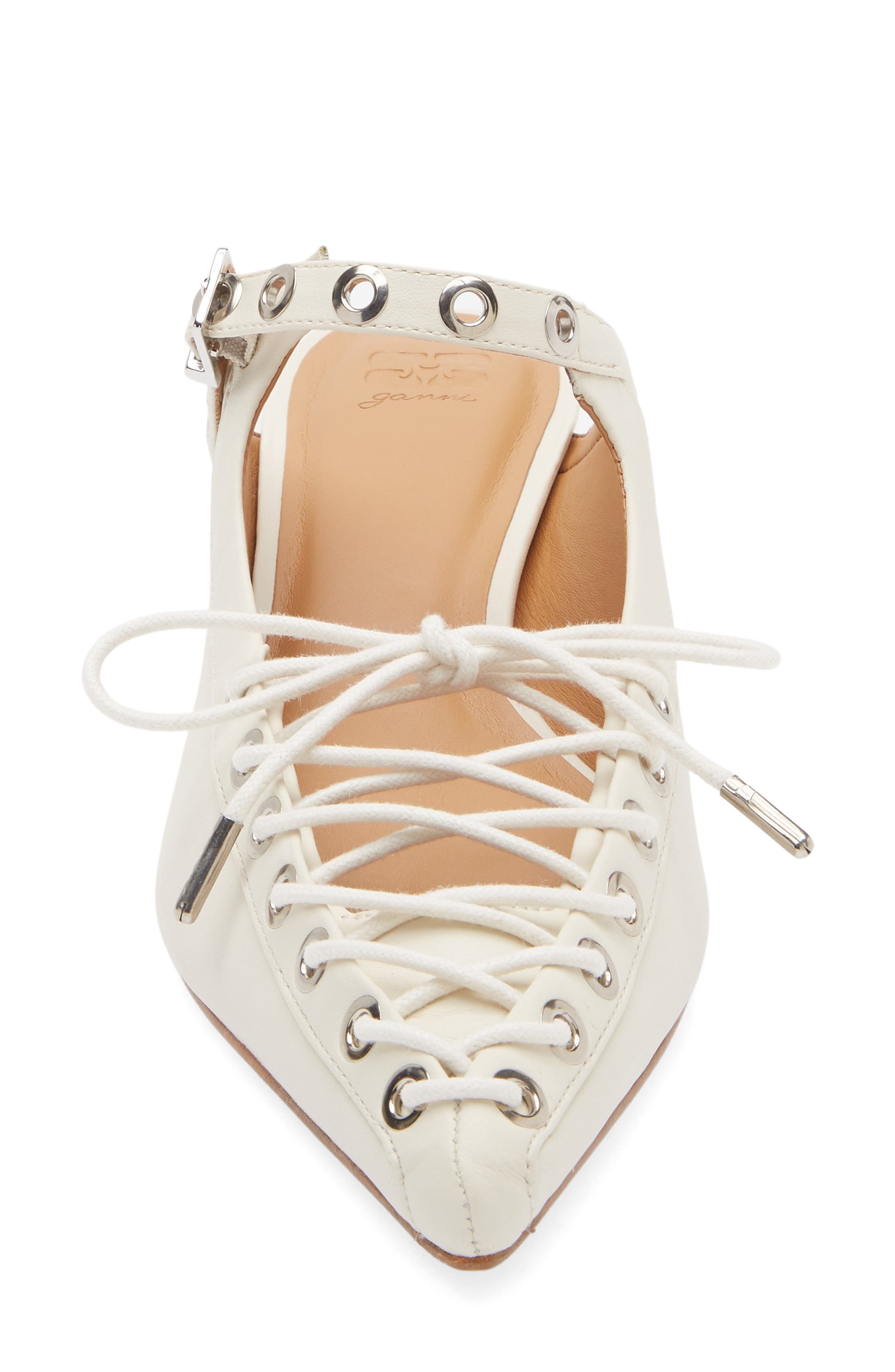 Ganni Eyelets Lace-Up Mule in Egret at Nordstrom - 4