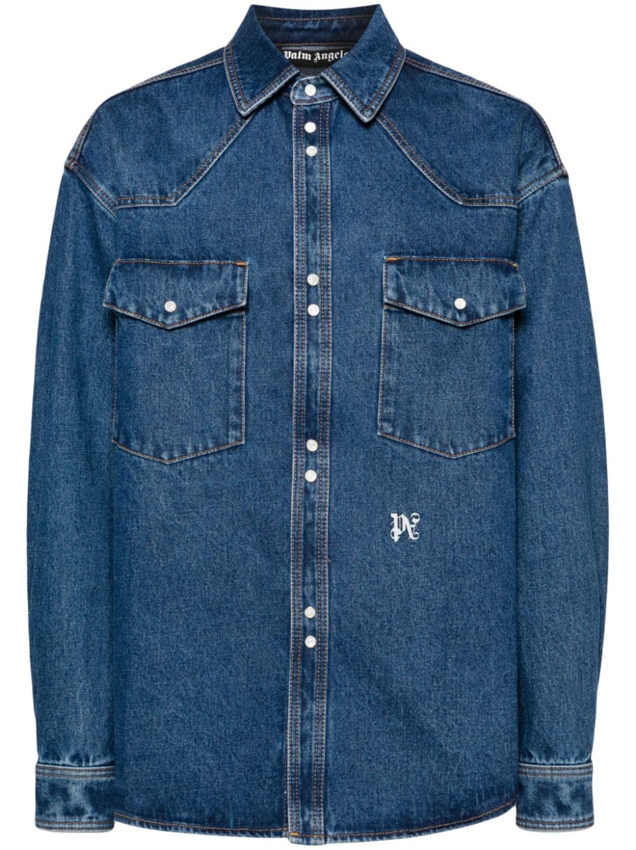 logo-embroidered denim shirt - 1