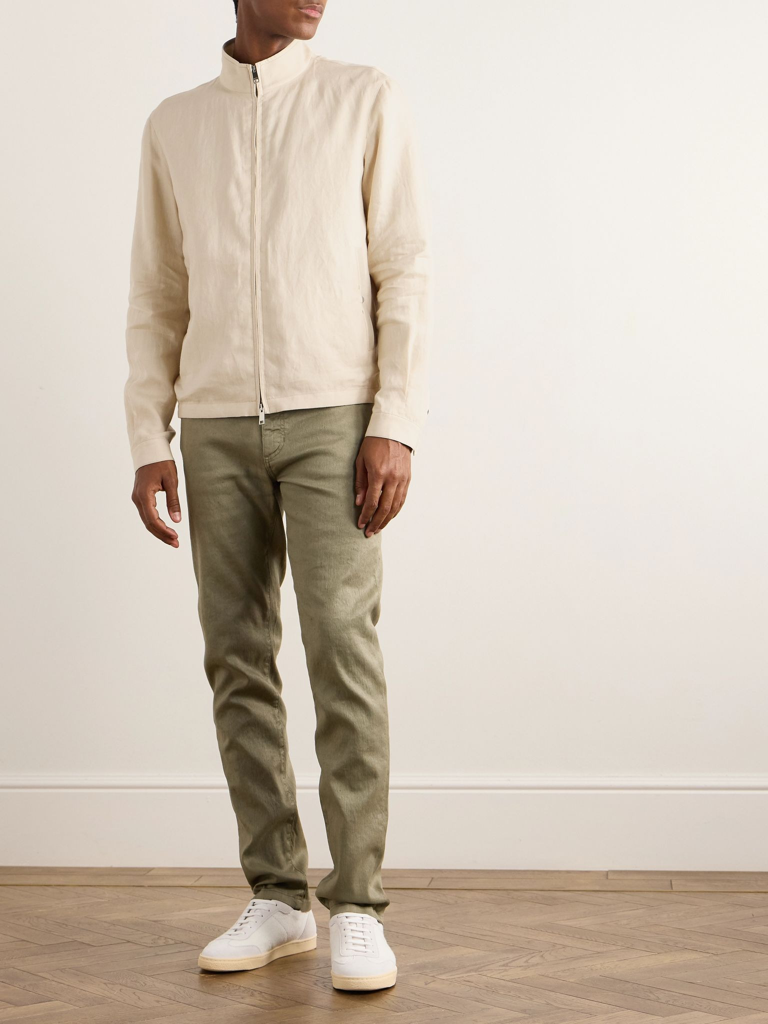 Leather-Trimmed Oasi Linen Jacket Beige - 2