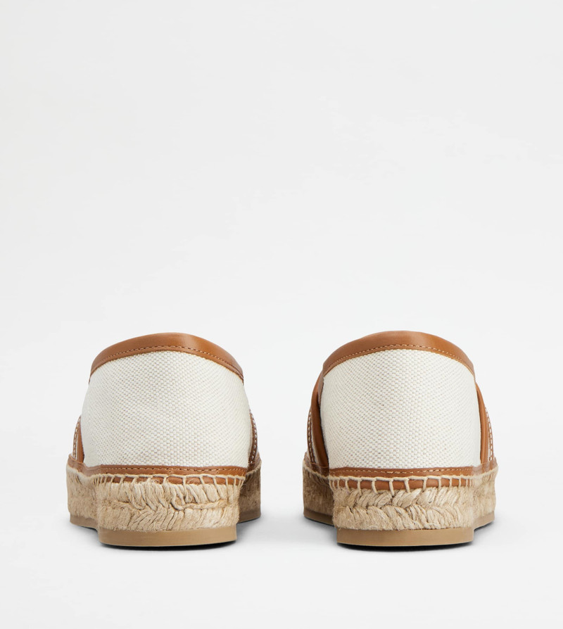 KATE SLIP-ONS IN CANVAS AND LEATHER - OFF WHITE, BROWN 3