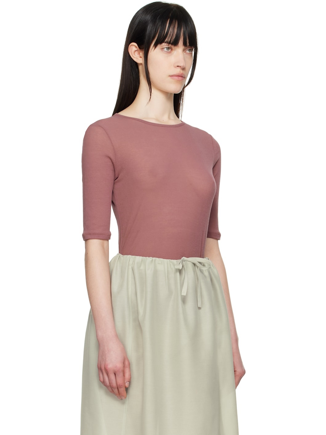 Burgundy Round Short Sleeve T-shirt - 2
