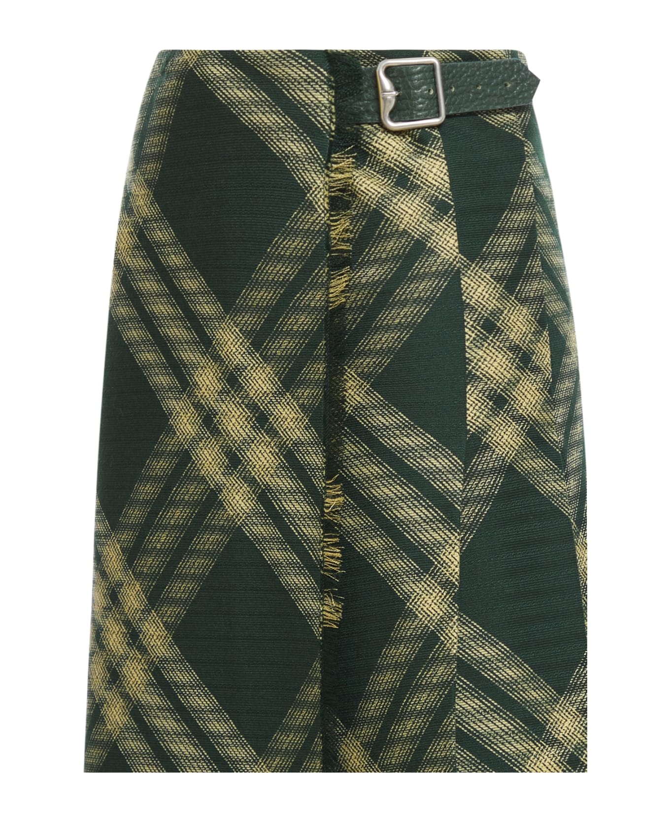 Check Printed Frayed-edge Midi Skirt - 3