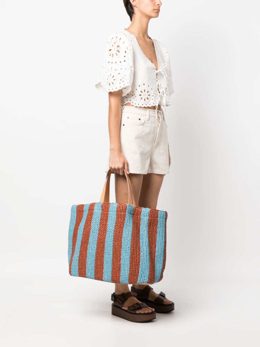 Riviera striped raffia tote bag - 2