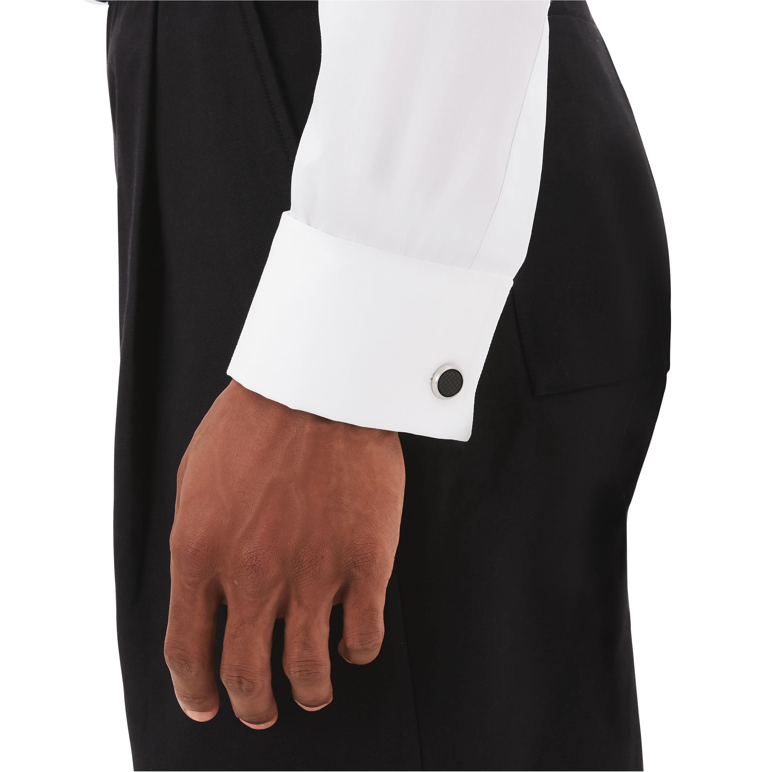 Cufflinks, round in stainless steel with carbon-patterned inlay - 3