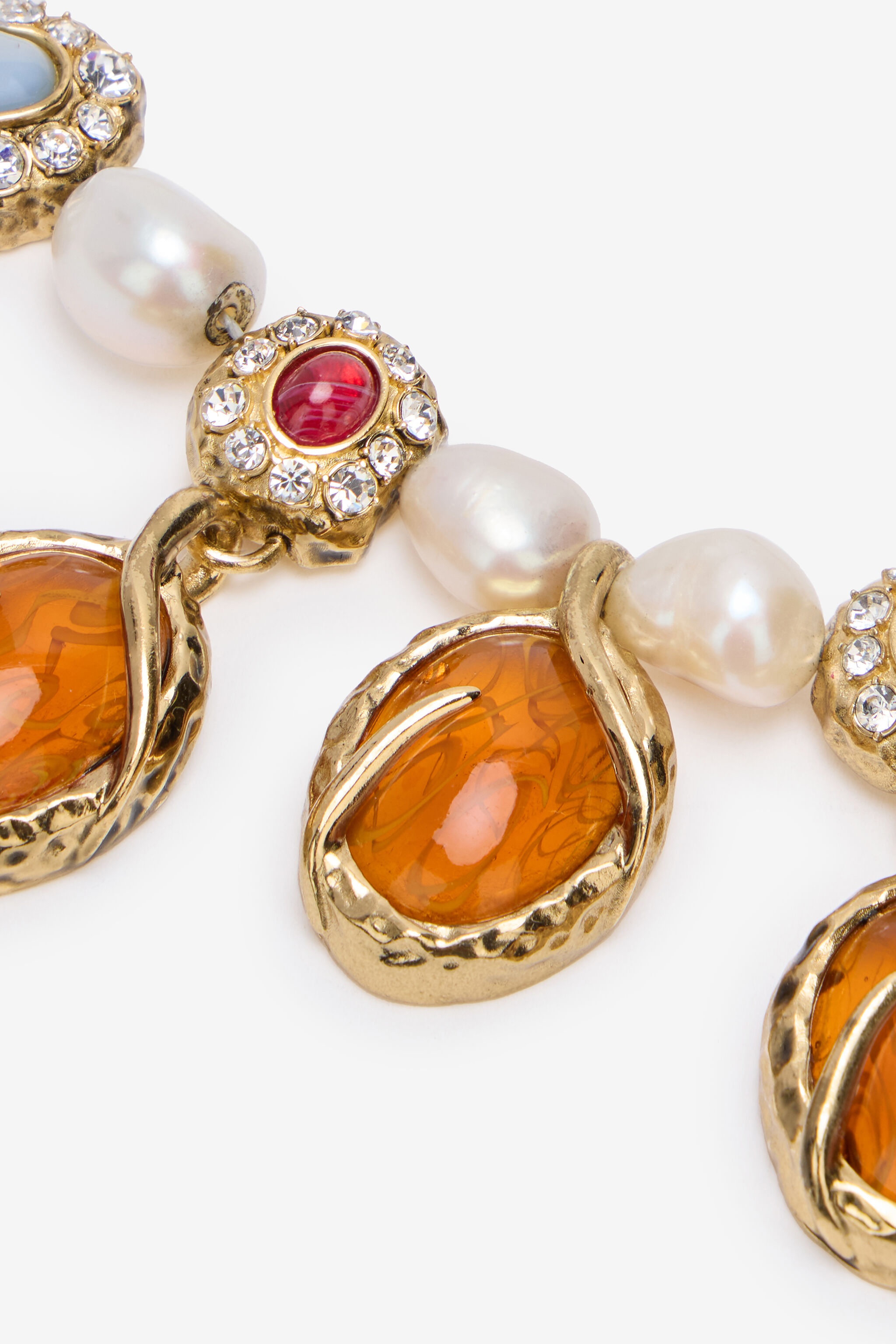 Necklace With Amber-Effect Stones And Pearls - 4