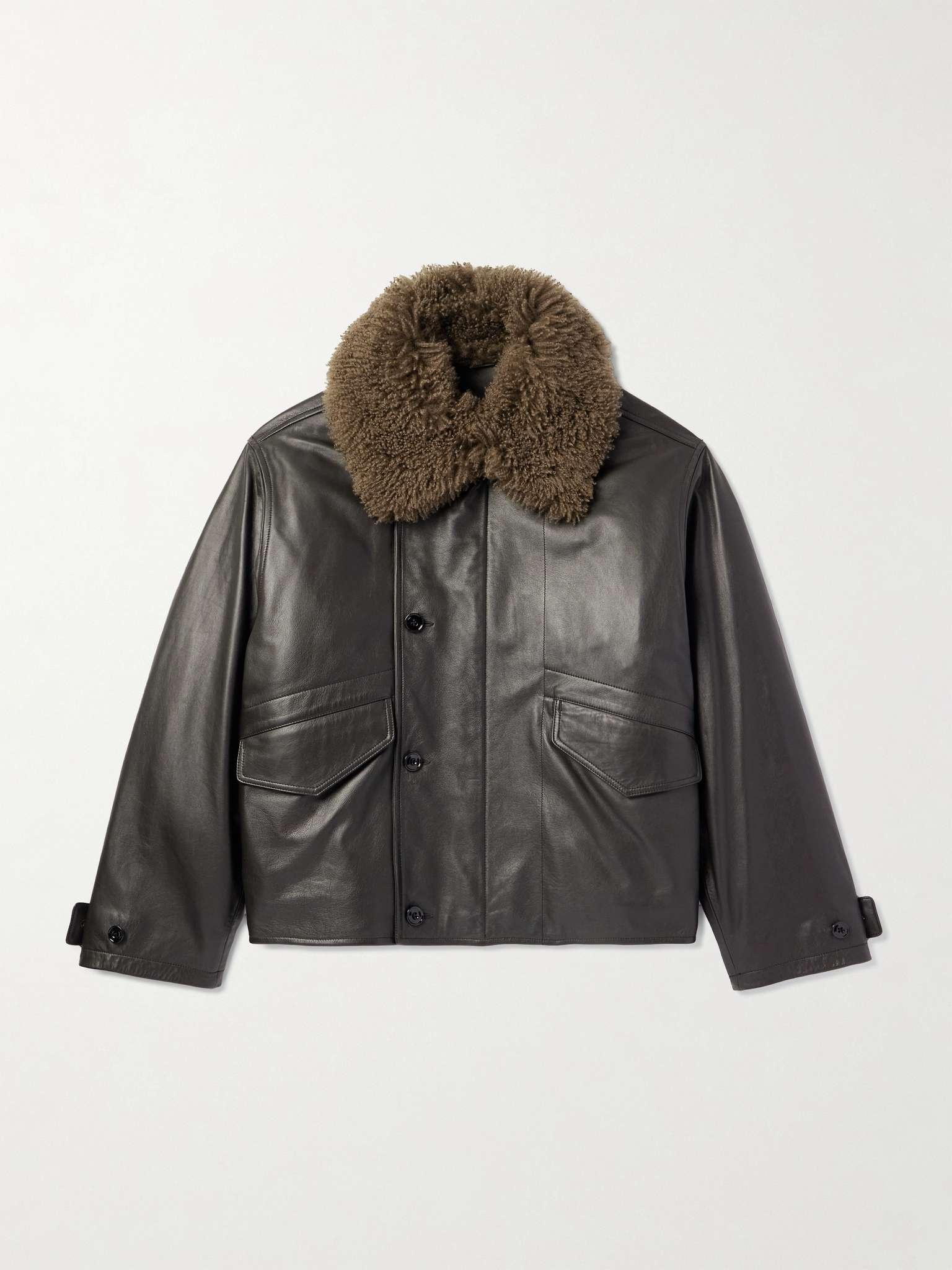 【YOURNUS】Reversible Fur Leather Jacket ZWRXW Faux Pu Leather Jacket for Men Fleece Sherpa Lined