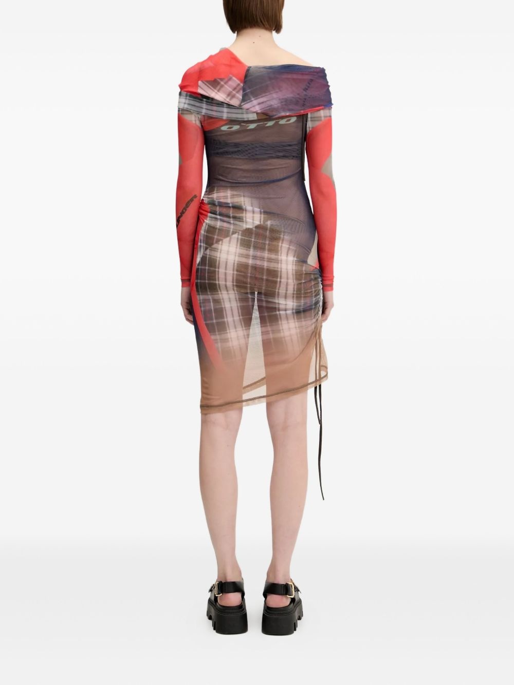 mesh-paneled asymmetical dress - 4