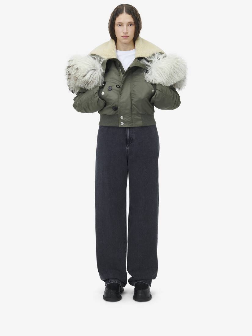 Shearling Collar Bomber Jacket - 3