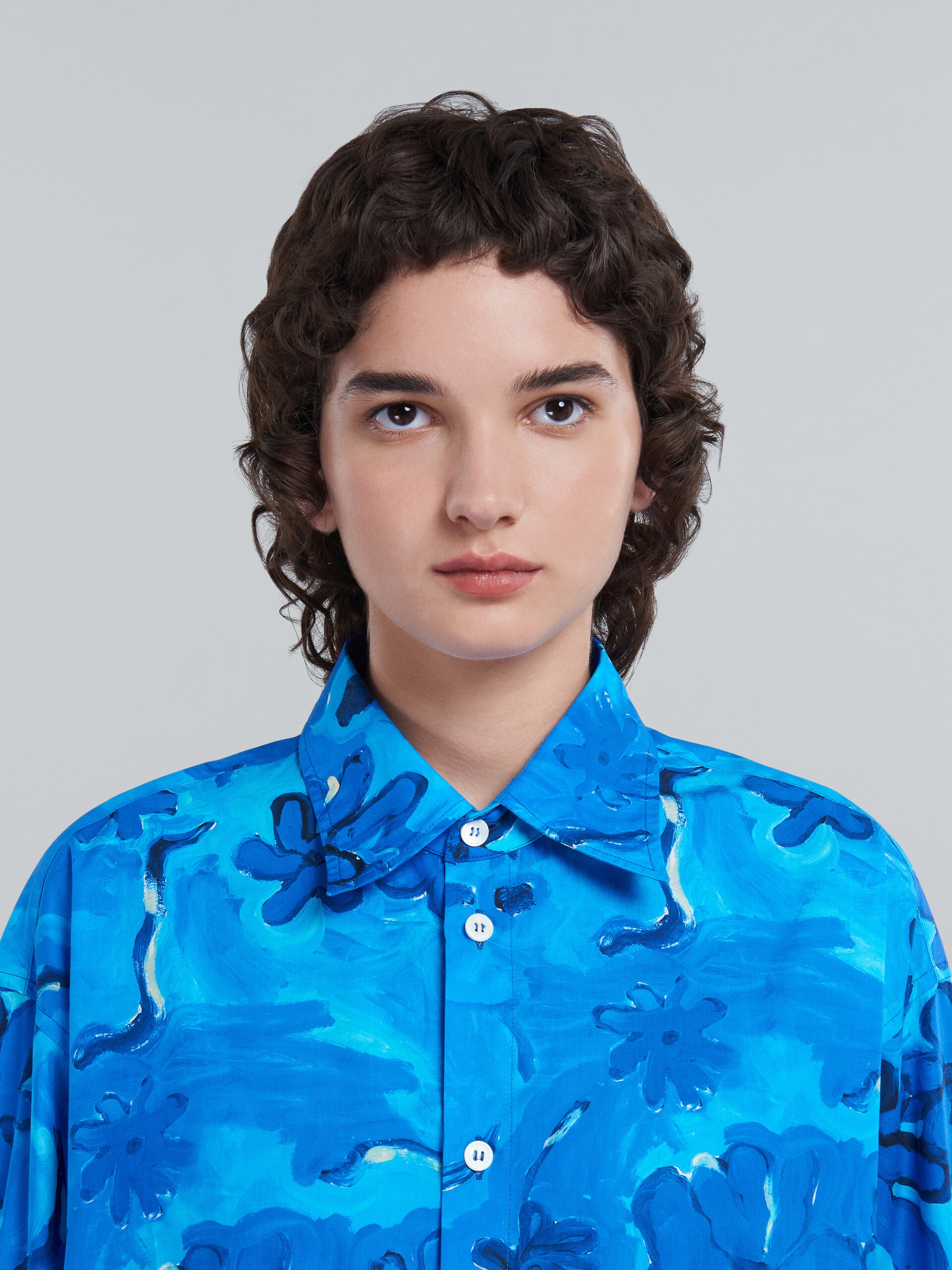 PRINTED BLUE POPLIN SHIRT DRESS - 4