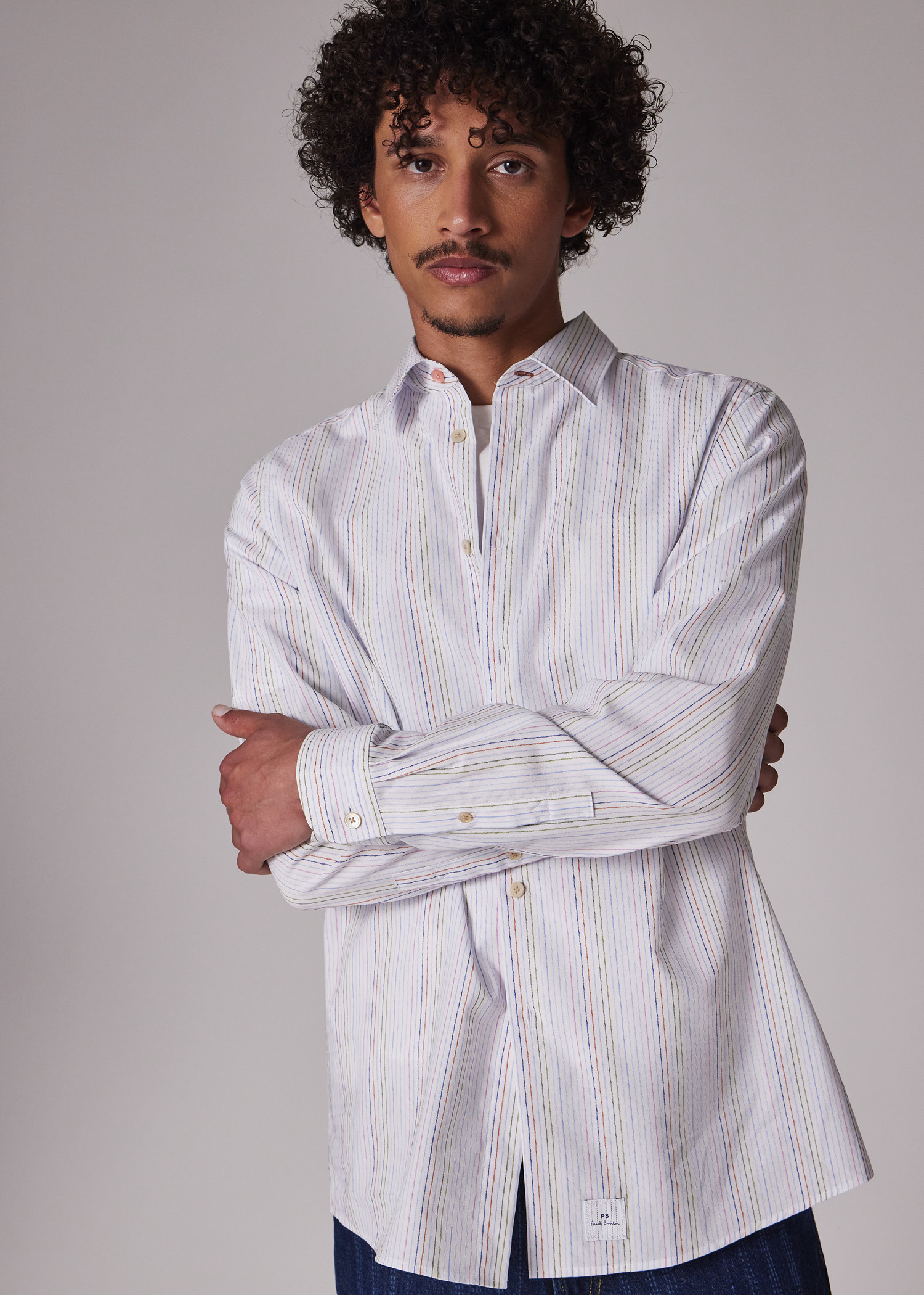 White Yarn-Dyed Twisted Stripe Cotton Shirt - 3