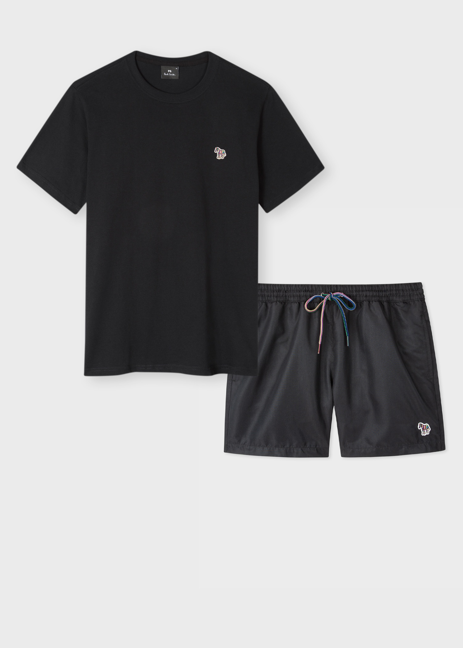 Black 'Zebra' T-Shirt & Swim Short Set - 1