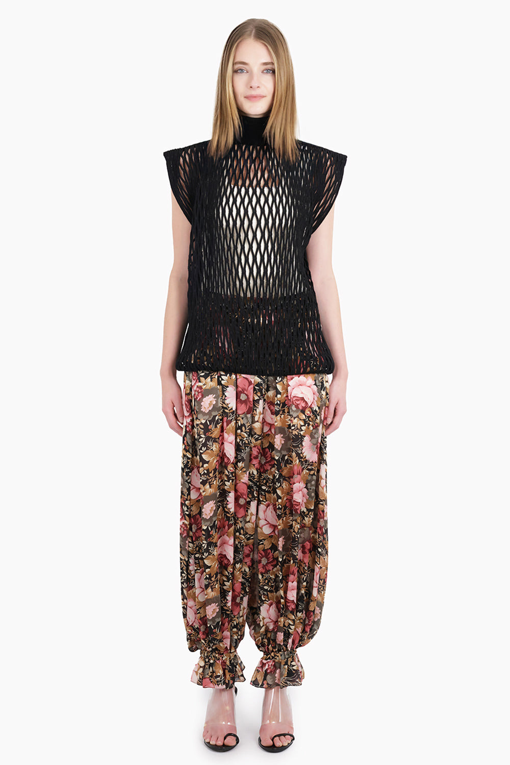 MACRAME KNIT HIGH NECK S/S TOP | BLACK - 9