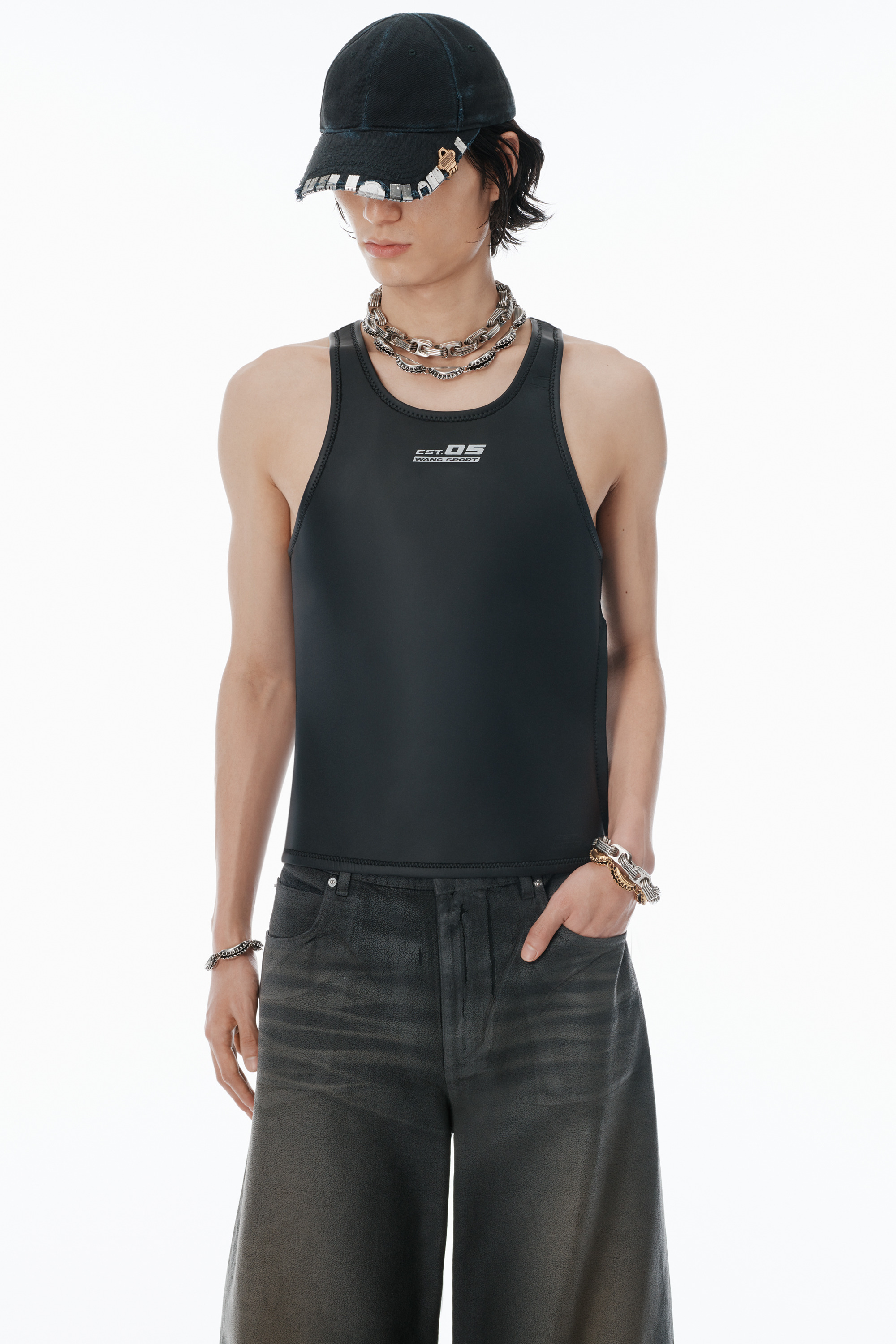 leather trompe-l'oeil denim jeans - 3