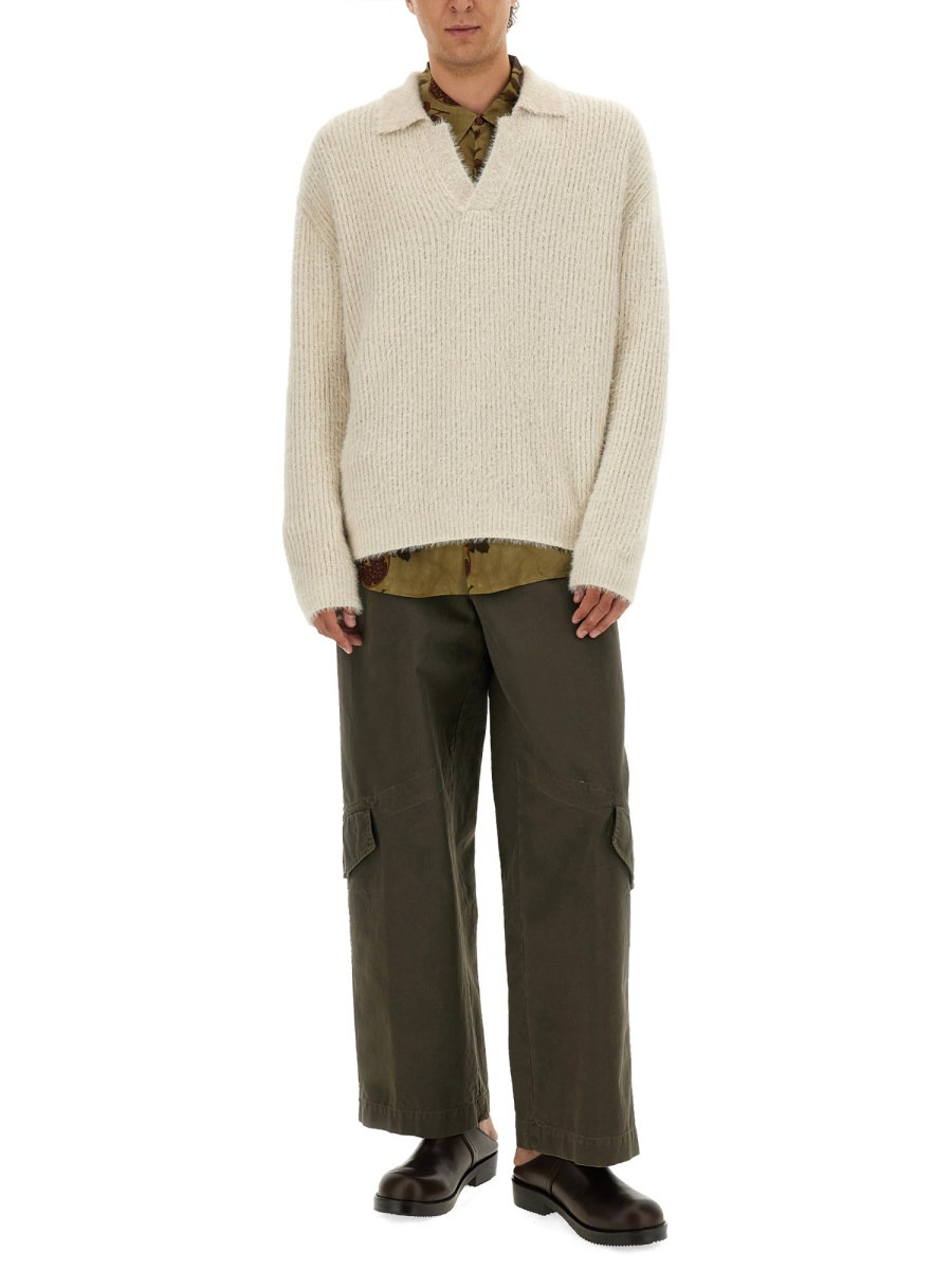 WOOL BLEND SWEATER WITH POLO COLLAR - 2