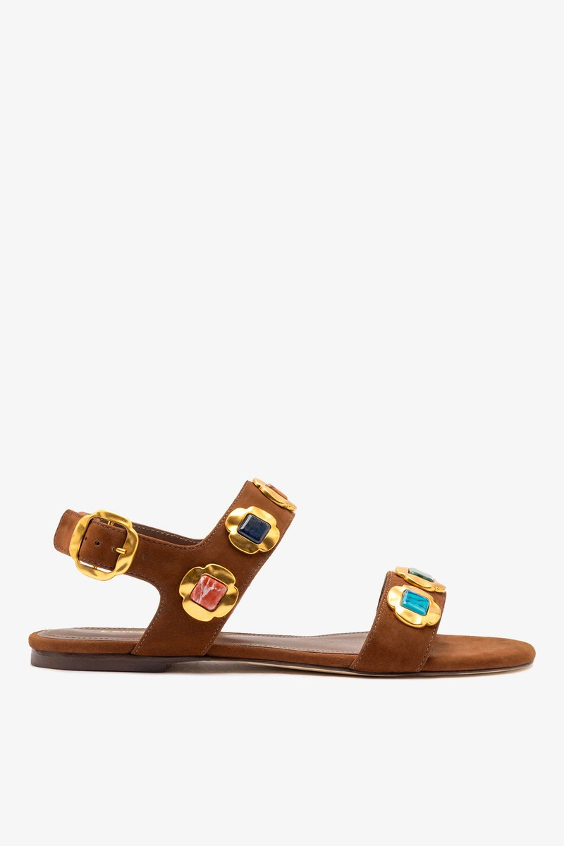 Milan Gioiello Flat In Burnt Umber Leather 1