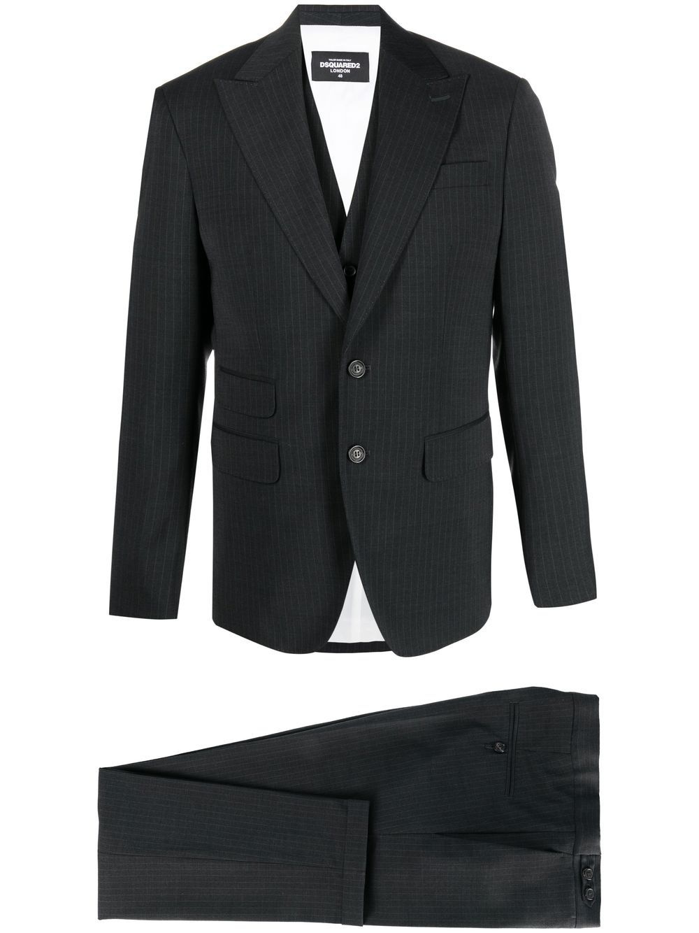 pinstripe-pattern three-piece suit - 1