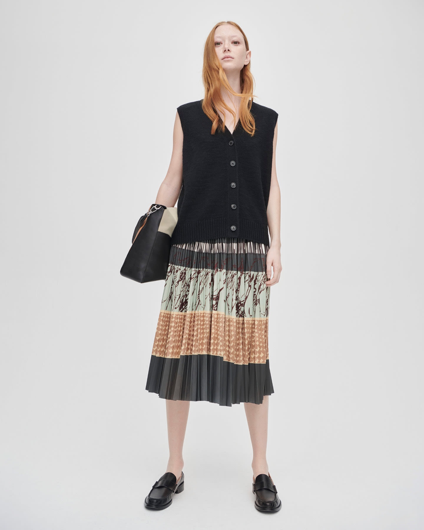 'Assembled Stripe' Pleated Midi Skirt - 3