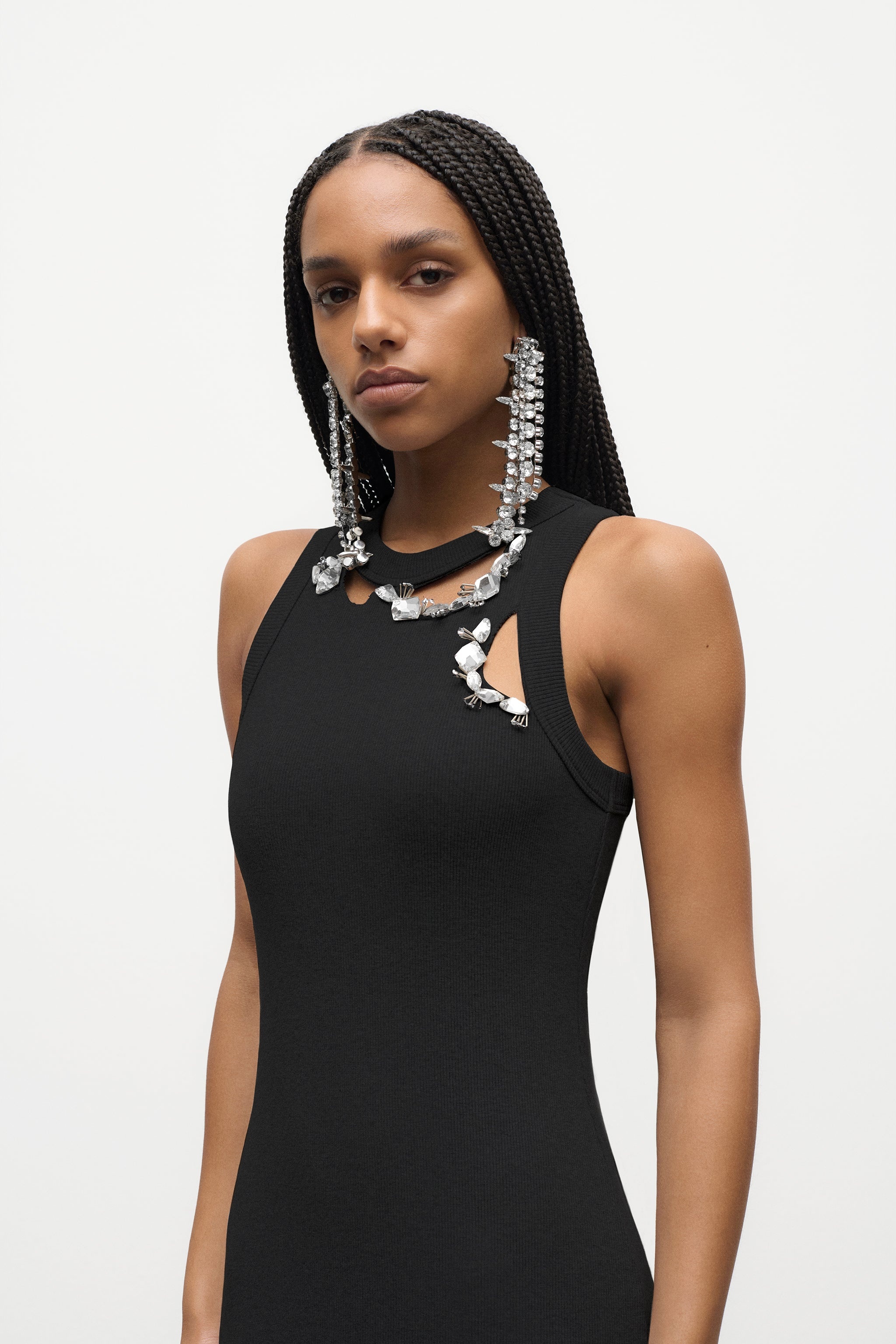 DISTRESSED CRYSTAL RIBBED KNIT MIDI TANK DRESS - 5