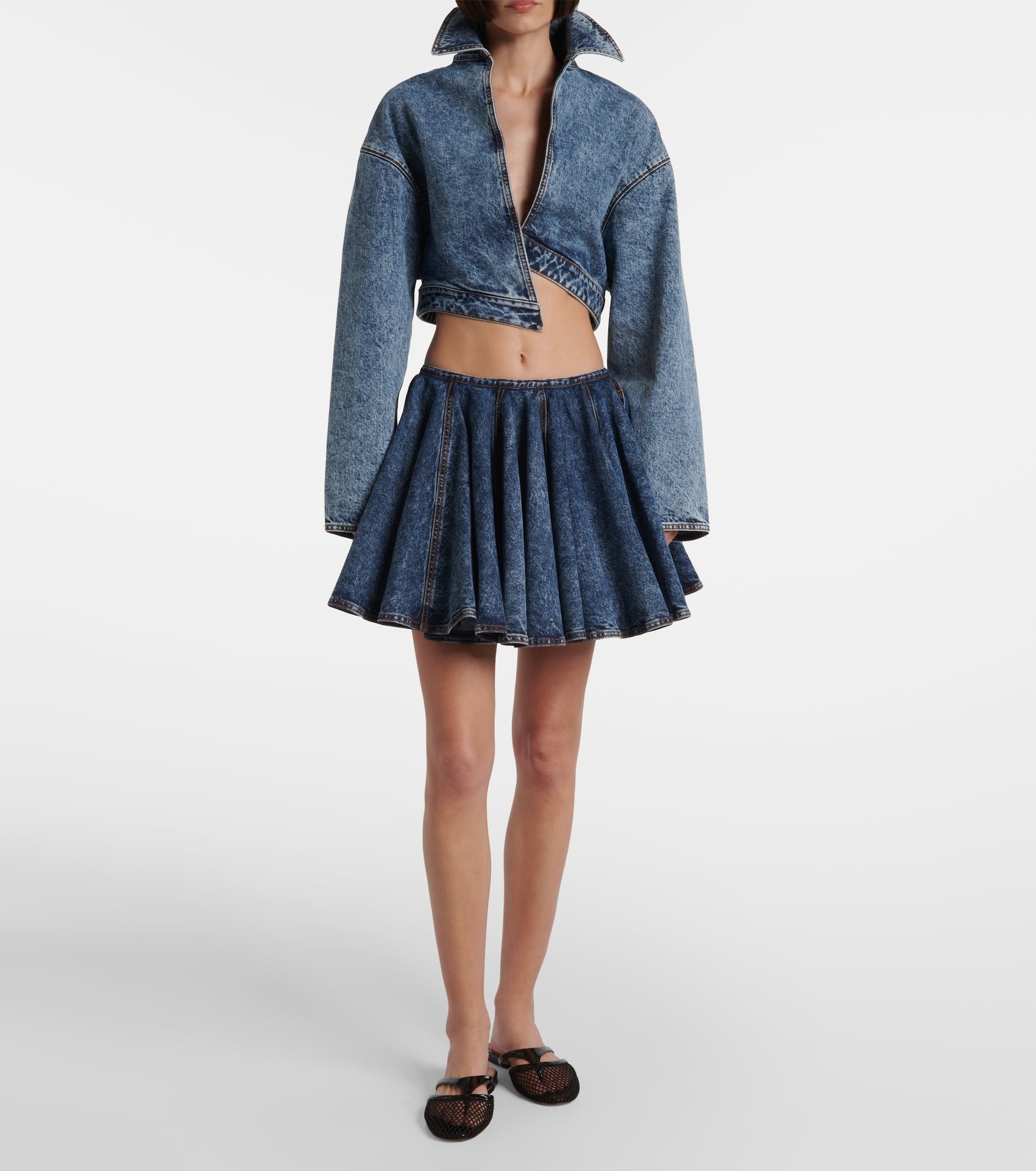 Pleated denim miniskirt - 2