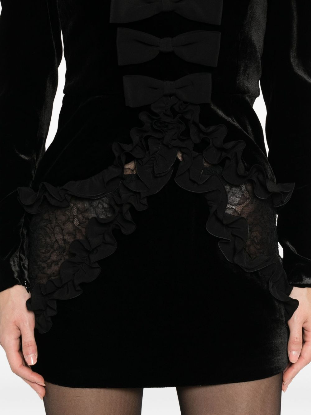 bow-detailed velvet mini dress - 5