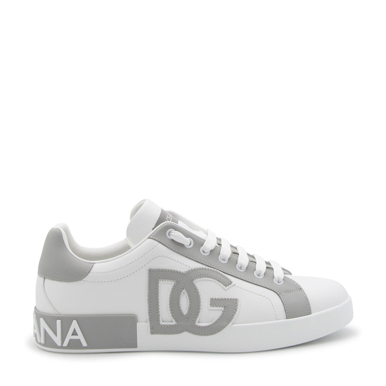 white and grey leather sneakers - 1