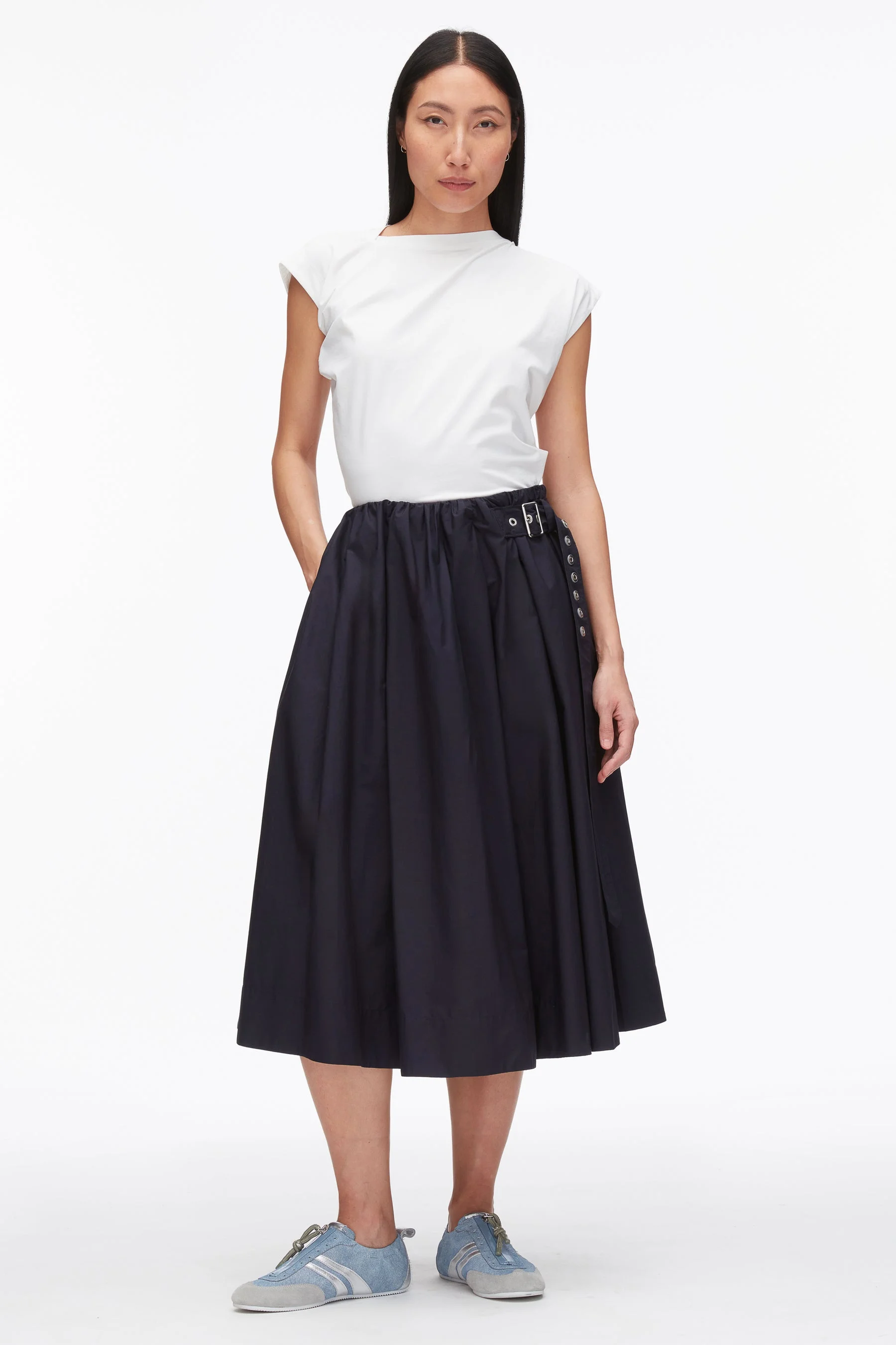 Belted Gathered Midi Skirt - 1