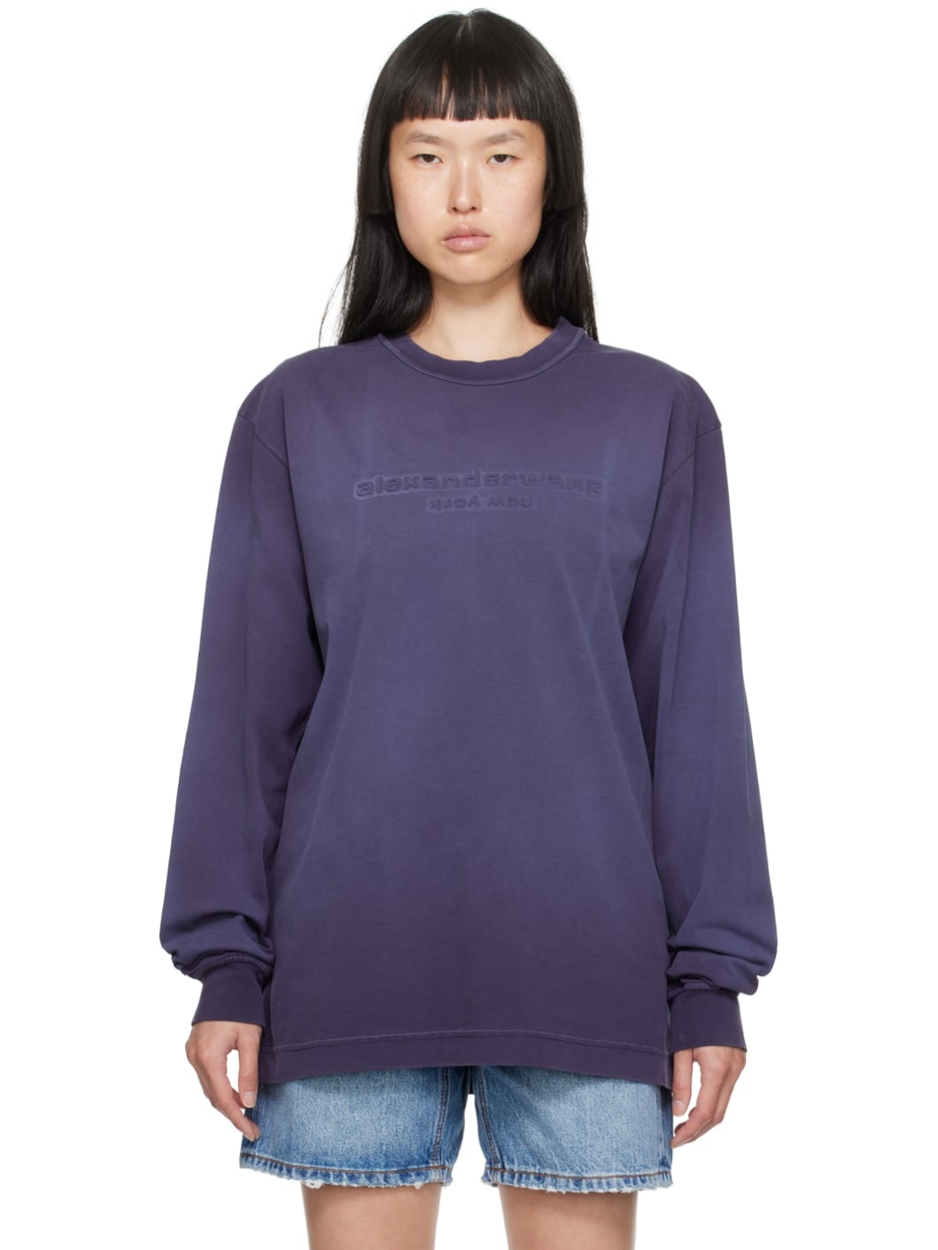 Purple Embossed Long Sleeve T-Shirt - 1