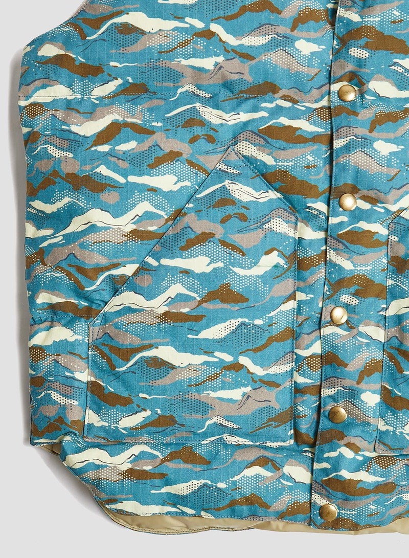 Rocky Mountain Featherbed x Nigel Cabourn Down Vest Mountain Camo in Blue 6
