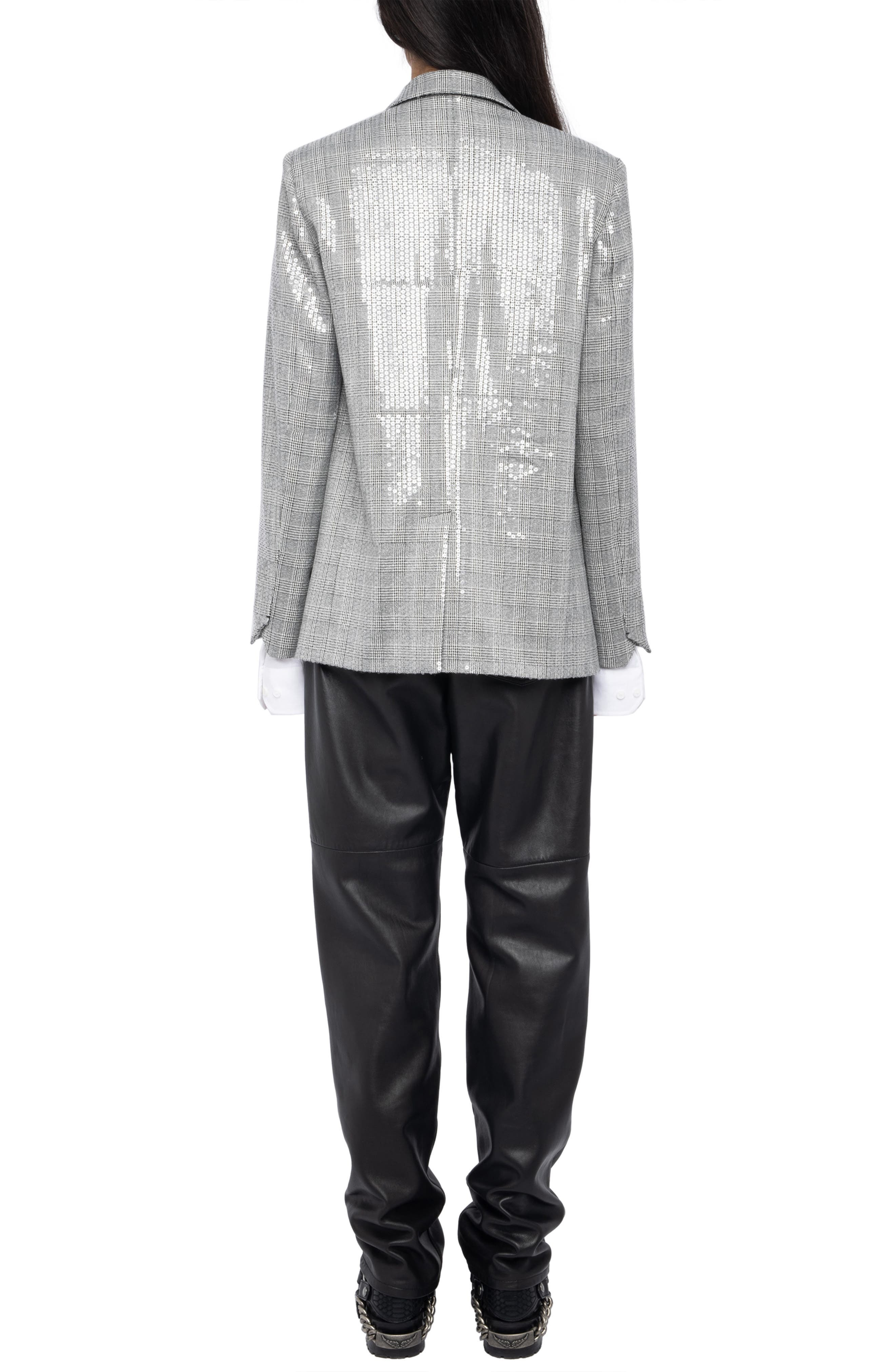 Zadig & Voltaire Vanille Sequin Plaid Blazer in Black at Nordstrom - 7