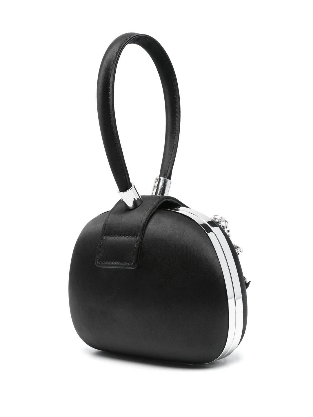 Black Satin Top Handle Clutch Bag - 3