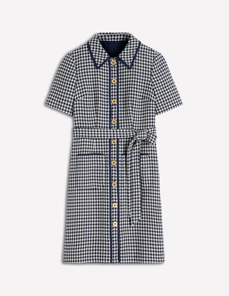 Loren Trim Short Dress-Navy Dogtooth 1