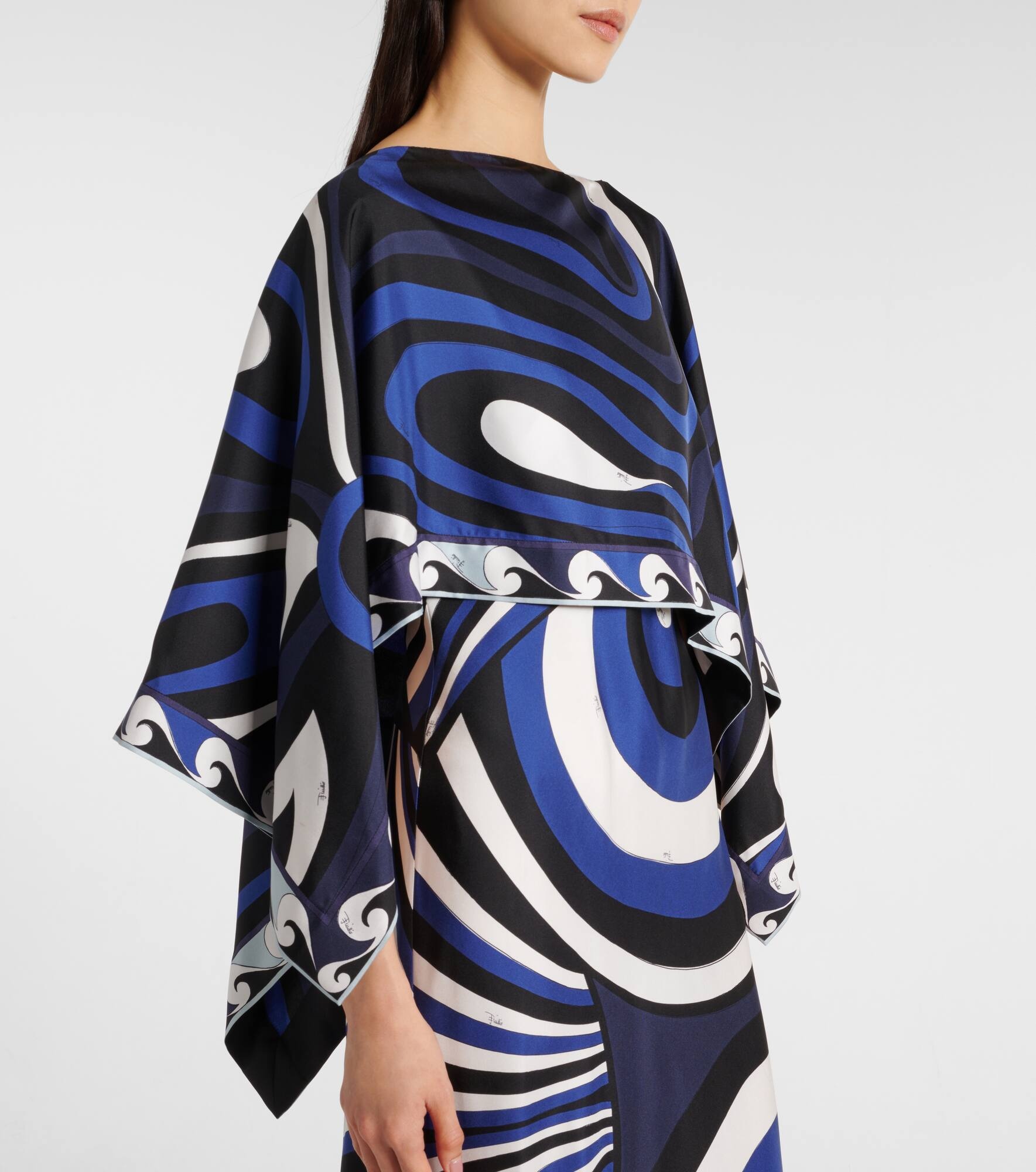 Iride silk twill slip dress and cape - 4