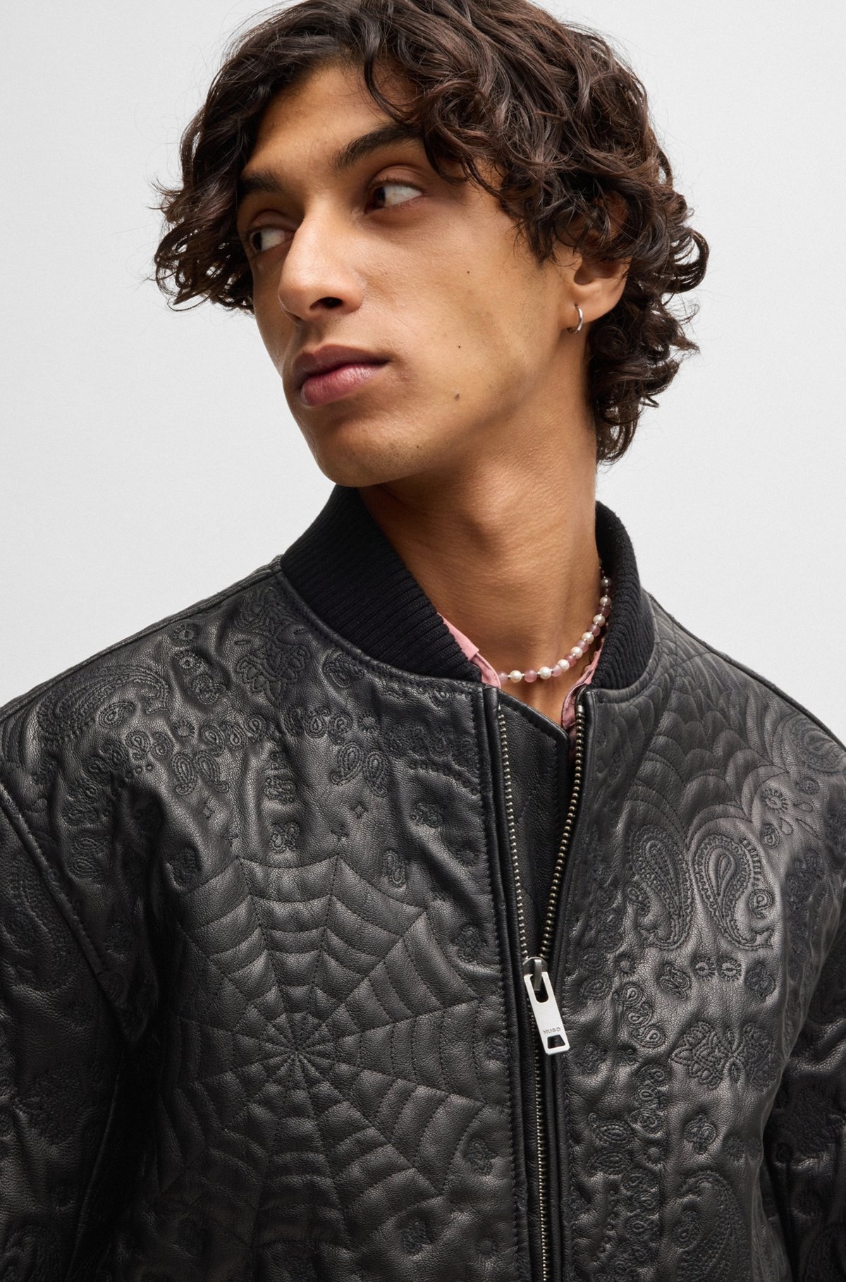 LEATHER JACKET WITH SPIDERWEB AND BANDANNA PATTERN - 5