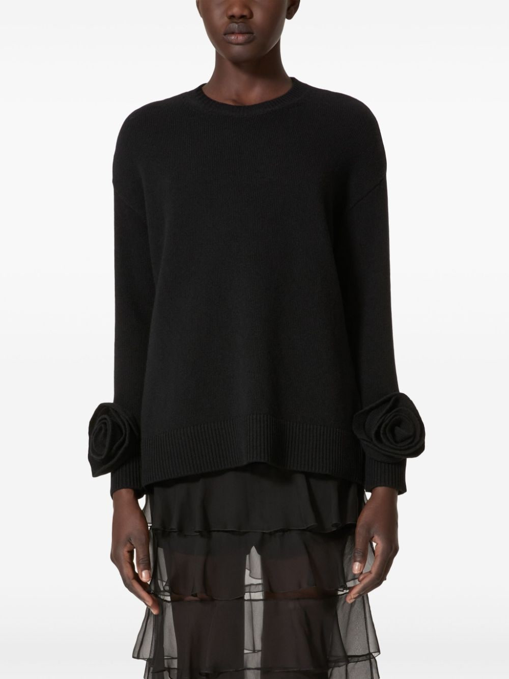 Valentino Women Rose-Appliqué Sweater - 2