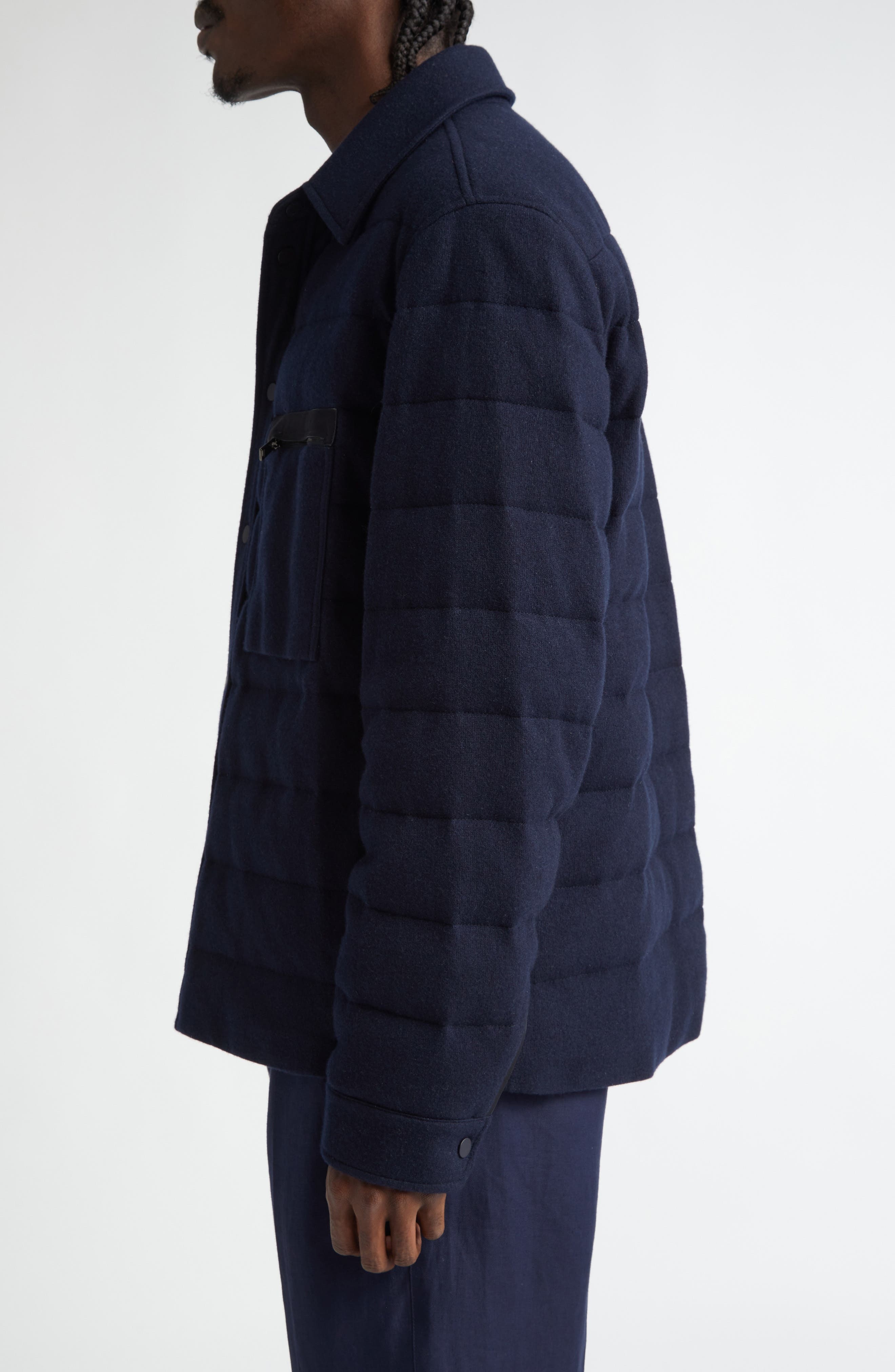 ZEGNA Oasi Quilted Water Repellent Cashmere Down Shirt Jacket in Navy at Nordstrom - 3