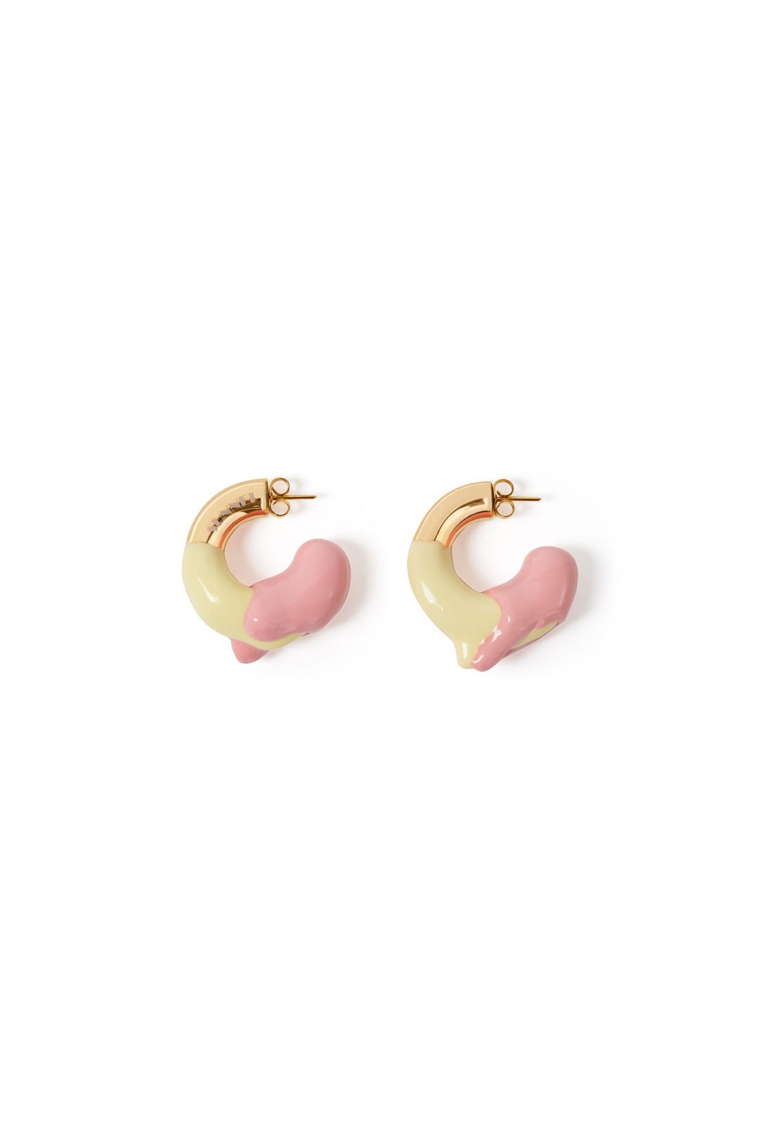 SMALL RUBBERIZED EARRINGS GOLD / pink & light yellow - 1